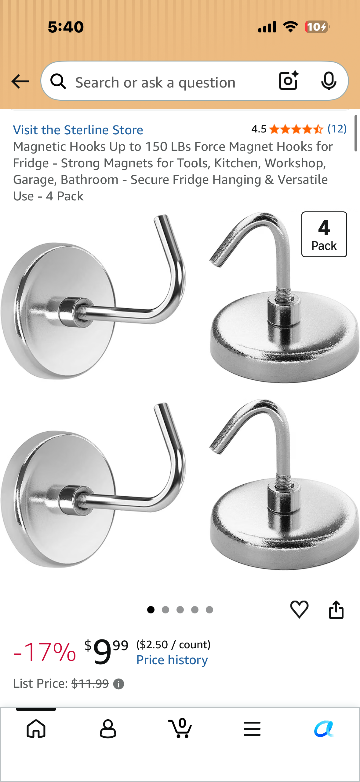 Magnetic Hooks Up to 150 LBs Force Magnet Hooks for Fridge - Strong Magnets for Tools, Kitchen, Workshop, Garage, Bathroom - Secure Fridge Hanging & Versatile Use - 4 Pack