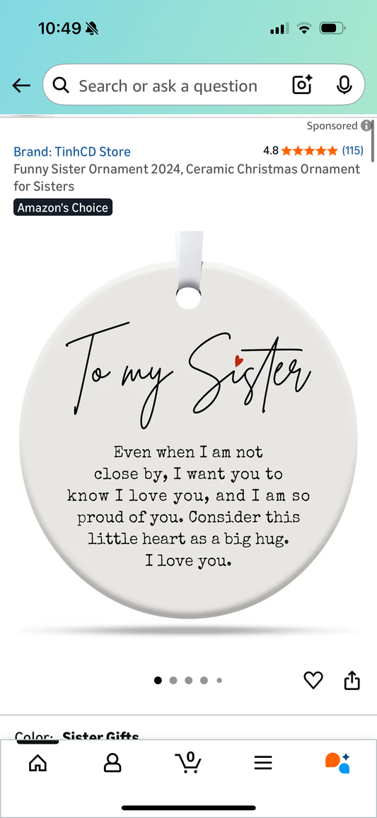 Funny Sister Ornament 2024, Ceramic Christmas Ornament for Sisters