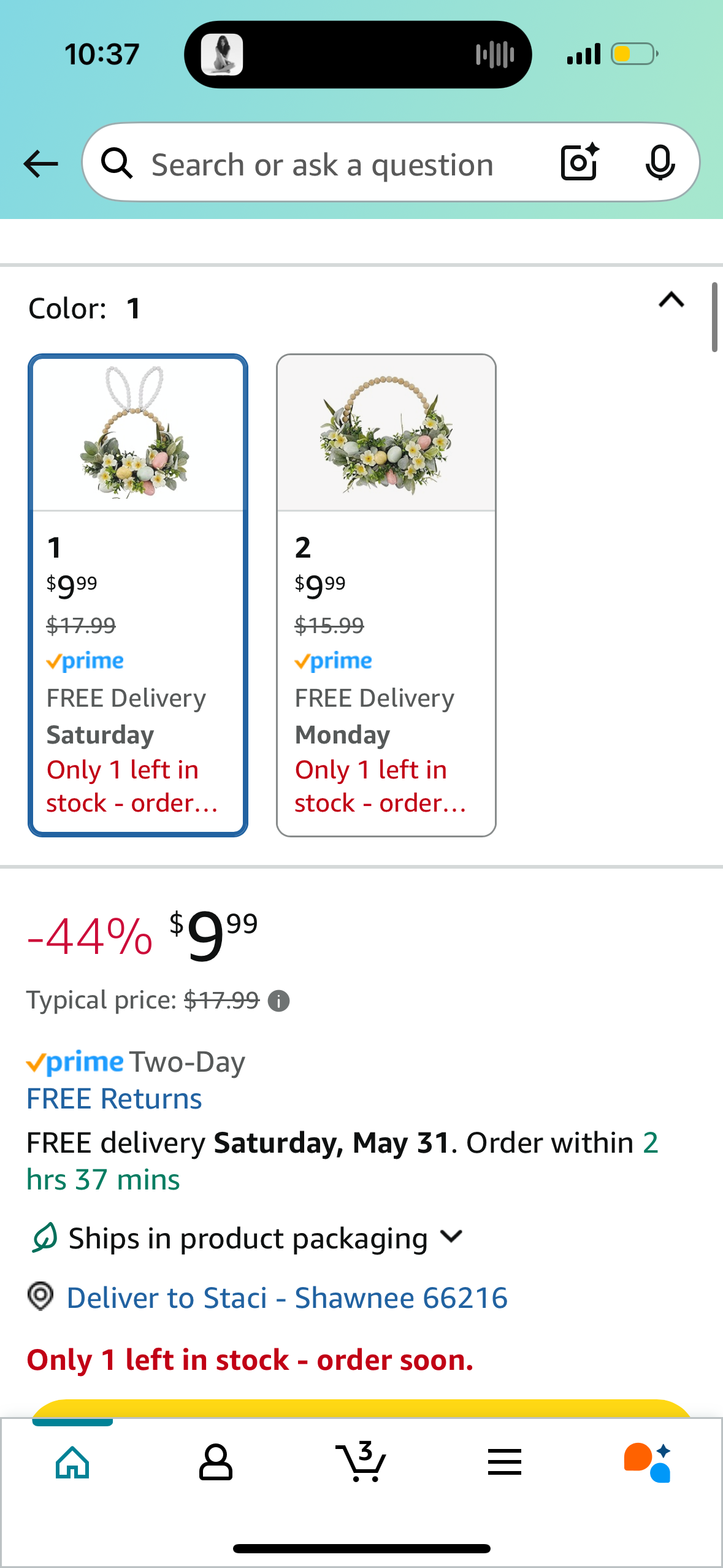 TEMPUS 16 Inch Easter Wooden Bead Wreath Spring Artificial Egg Wreath Bunny Head Wooden Bead Wreath for Front Door Wall Holiday Decoration