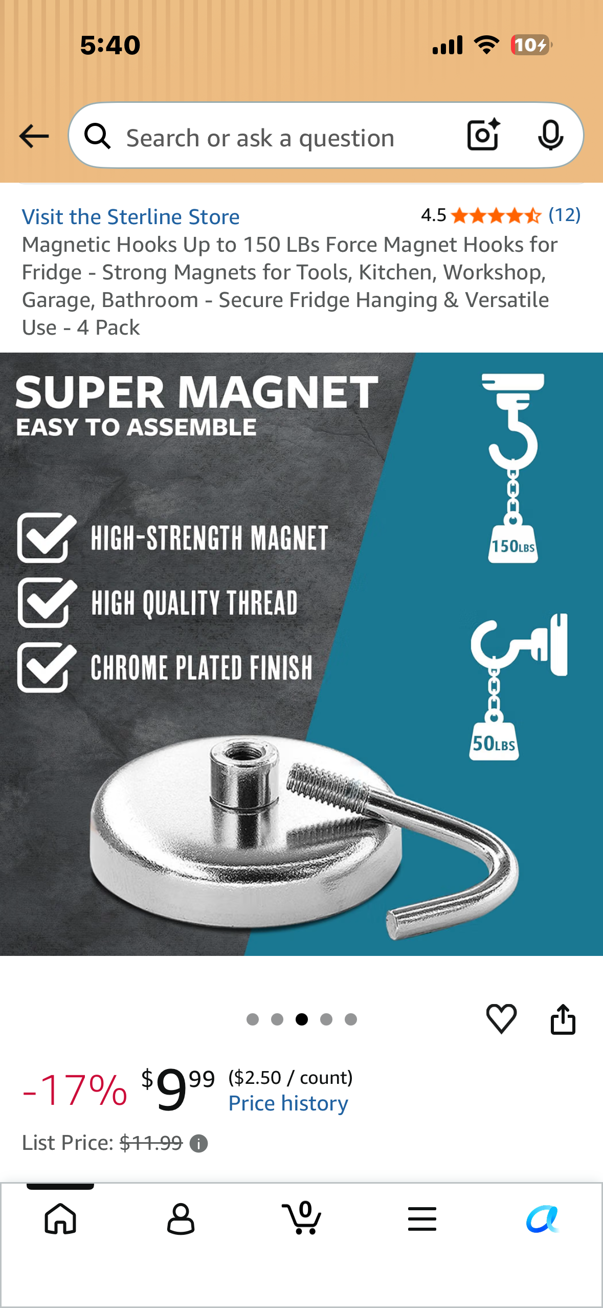 Magnetic Hooks Up to 150 LBs Force Magnet Hooks for Fridge - Strong Magnets for Tools, Kitchen, Workshop, Garage, Bathroom - Secure Fridge Hanging & Versatile Use - 4 Pack
