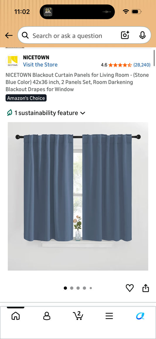 NICETOWN Blackout Curtain Panels for Living Room - (Stone Blue Color) 42x36 inch, 2 Panels Set, Room Darkening Blackout Drapes for Window