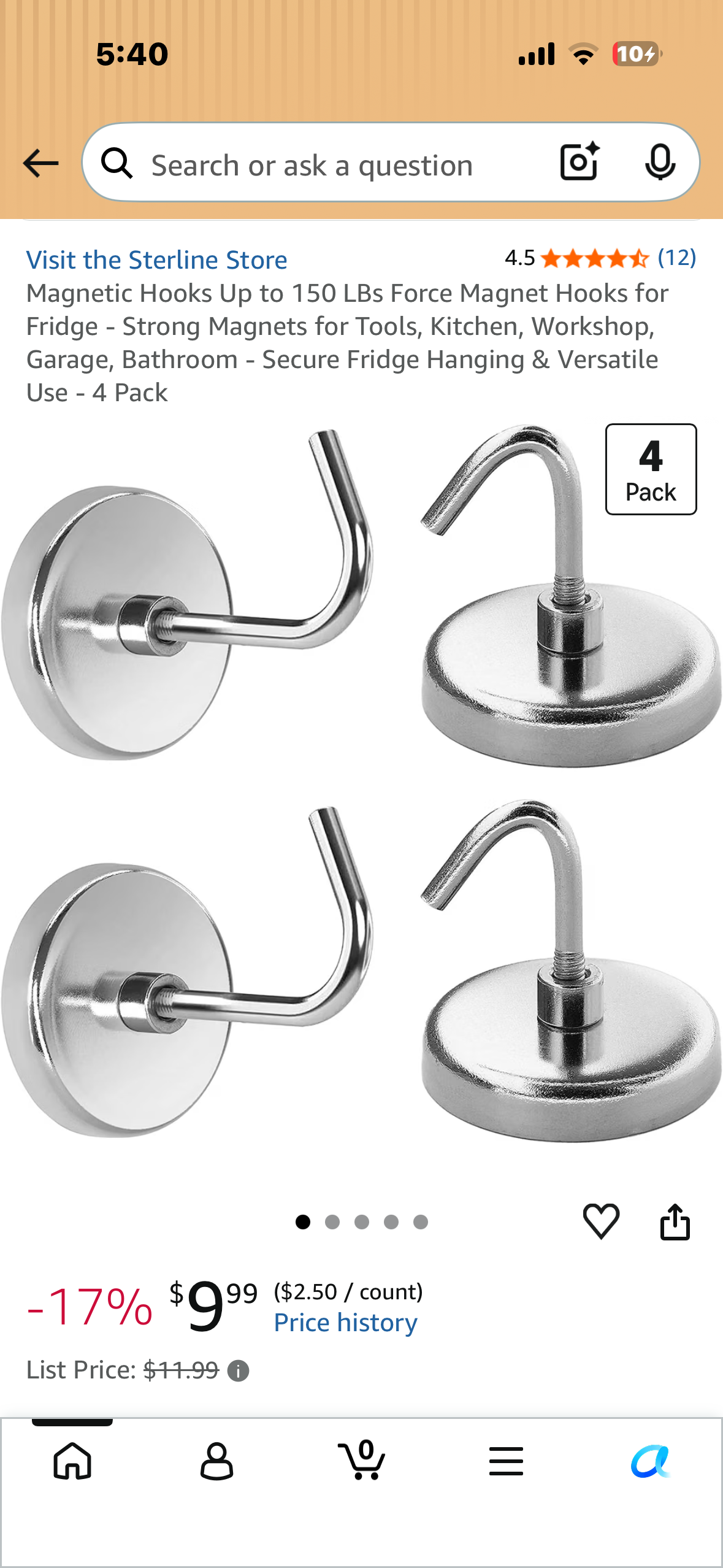 Magnetic Hooks Up to 150 LBs Force Magnet Hooks for Fridge - Strong Magnets for Tools, Kitchen, Workshop, Garage, Bathroom - Secure Fridge Hanging & Versatile Use - 4 Pack