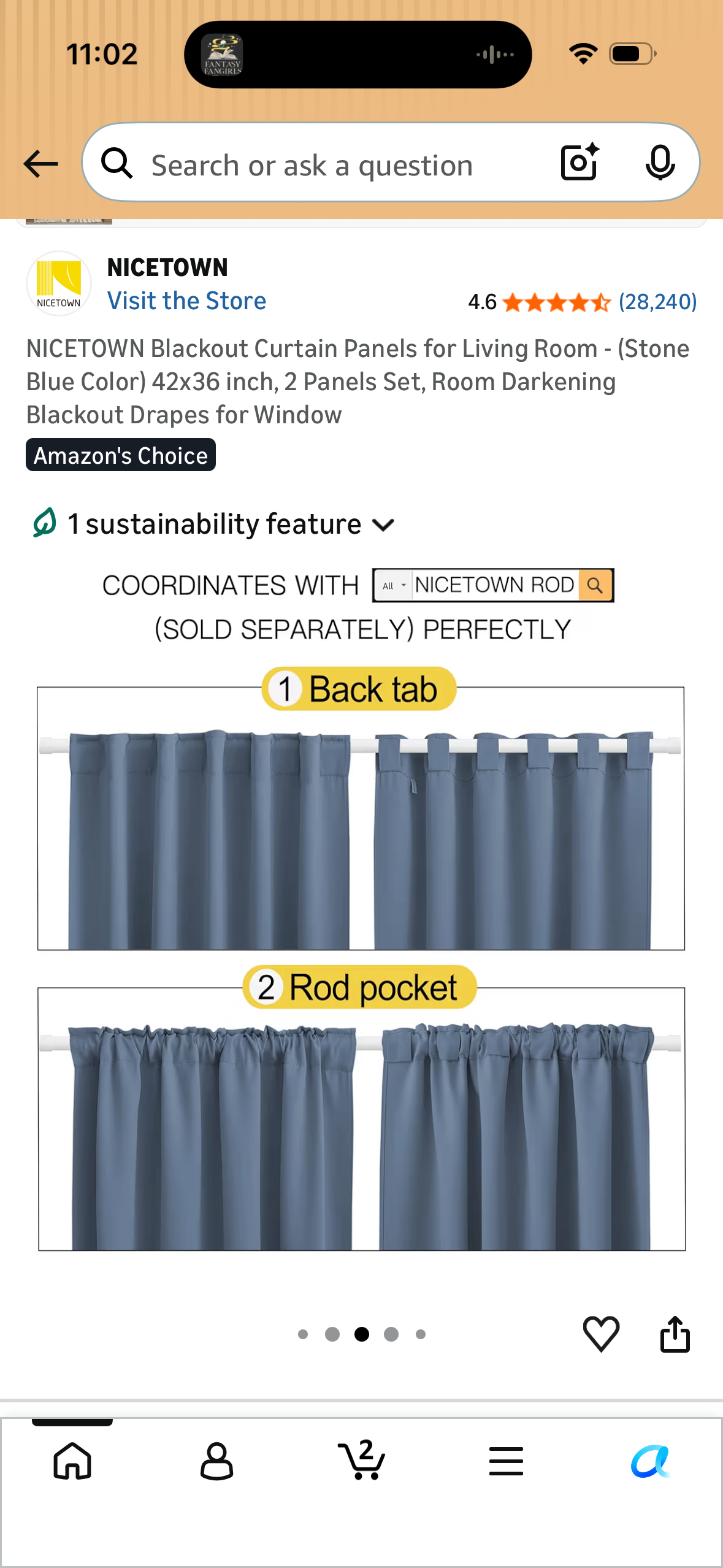 NICETOWN Blackout Curtain Panels for Living Room - (Stone Blue Color) 42x36 inch, 2 Panels Set, Room Darkening Blackout Drapes for Window