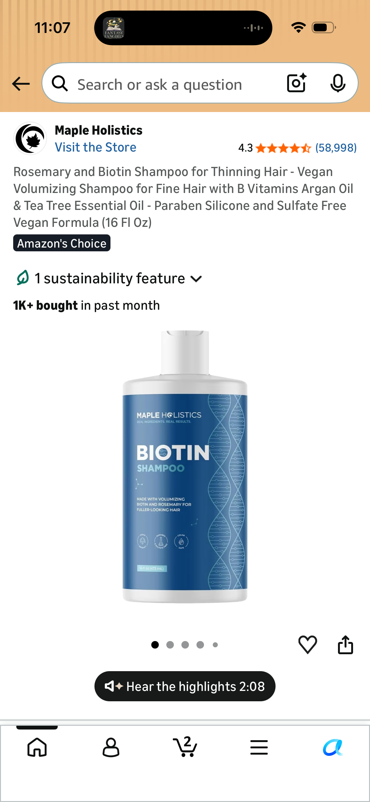 Rosemary and Biotin Shampoo for Thinning Hair - Vegan Volumizing Shampoo for Fine Hair with B Vitamins Argan Oil & Tea Tree Essential Oil - Paraben Silicone and Sulfate Free Vegan Formula (16 Fl Oz)
