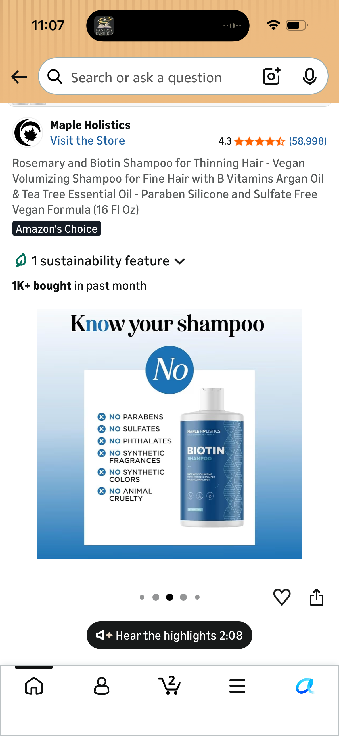 Rosemary and Biotin Shampoo for Thinning Hair - Vegan Volumizing Shampoo for Fine Hair with B Vitamins Argan Oil & Tea Tree Essential Oil - Paraben Silicone and Sulfate Free Vegan Formula (16 Fl Oz)