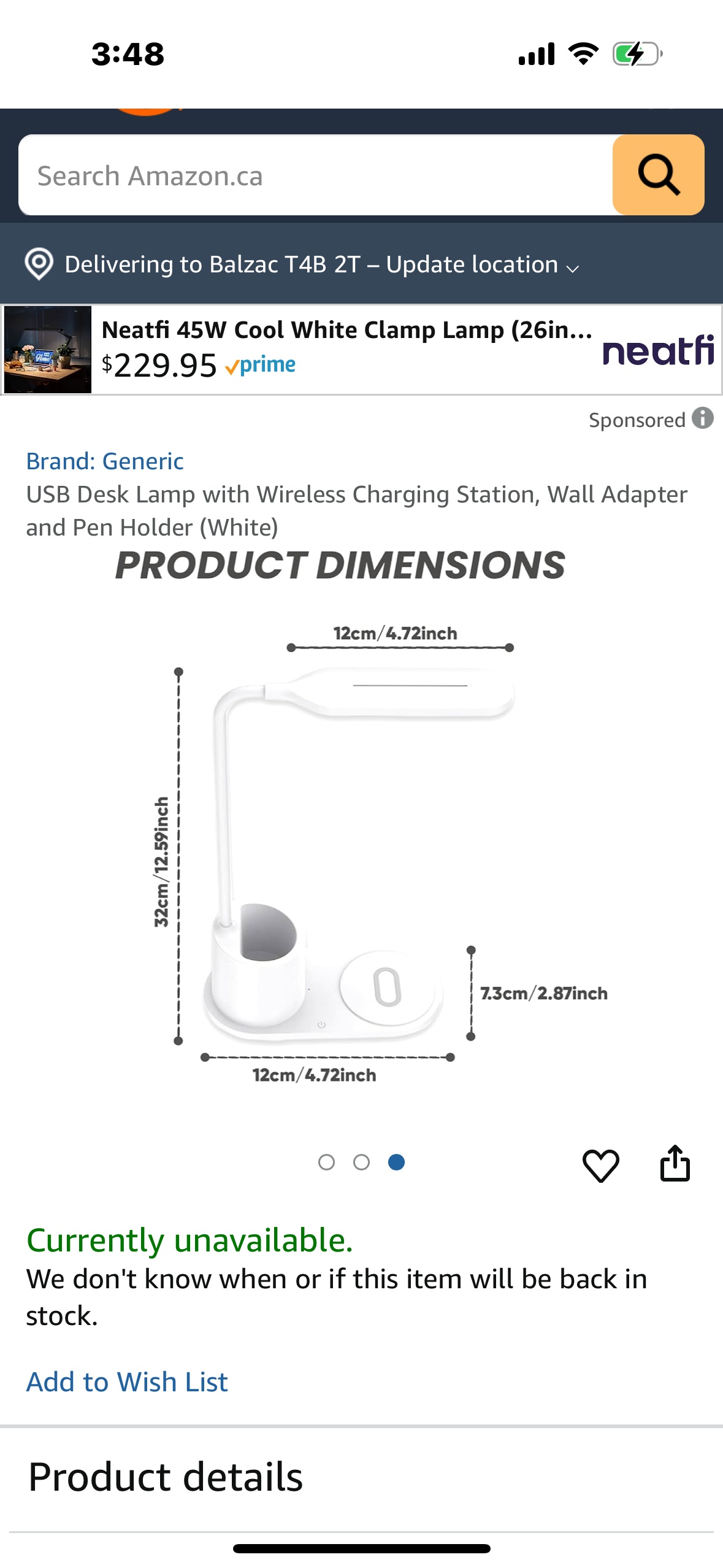 USB Desk Lamp with Wireless Charging Station, Wall Adapter and Pen Holder (White)
