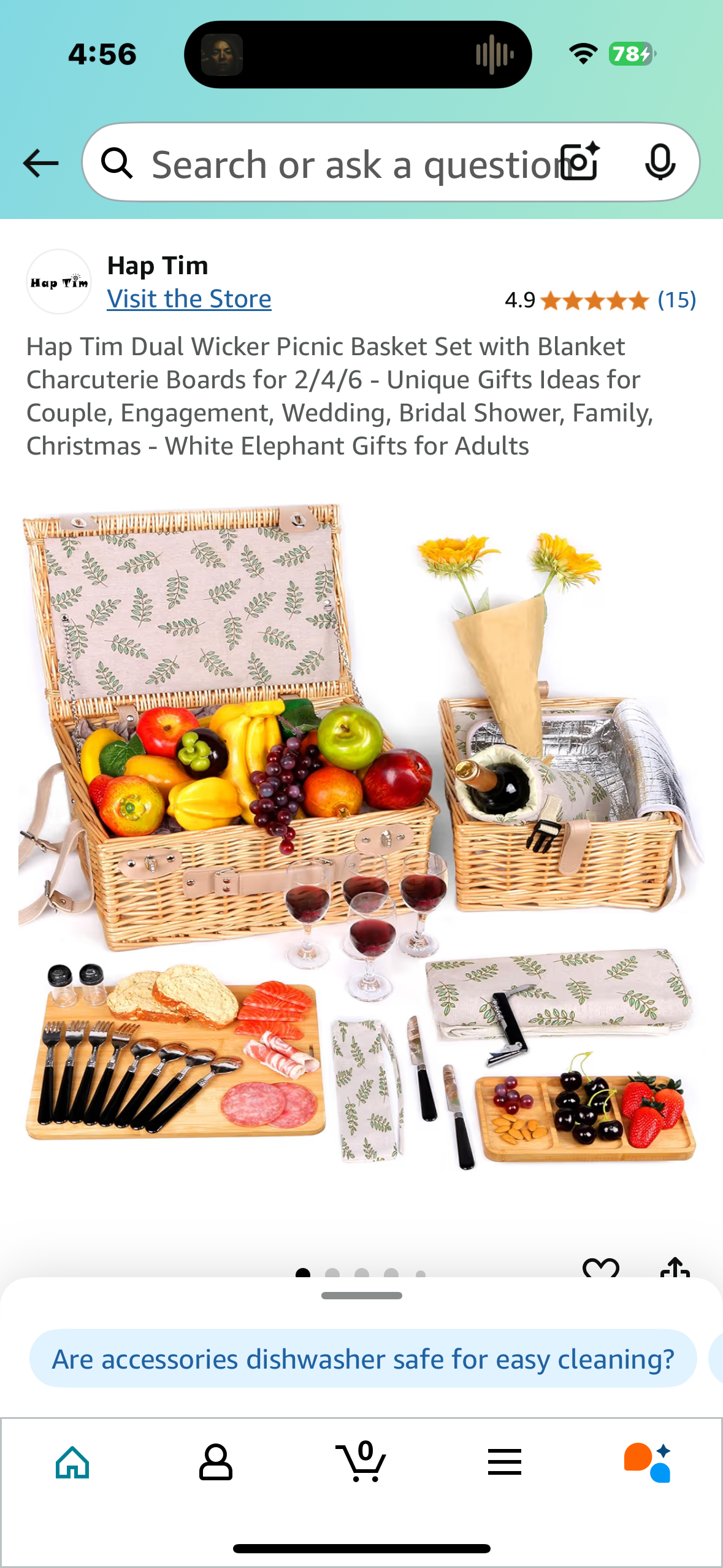 Hap Tim Dual Wicker Picnic Basket Set with Blanket Charcuterie Boards for 2/4/6 - Unique Gifts Ideas for Couple, Engagement, Wedding, Bridal Shower, Family, Christmas - White Elephant Gifts for Adults