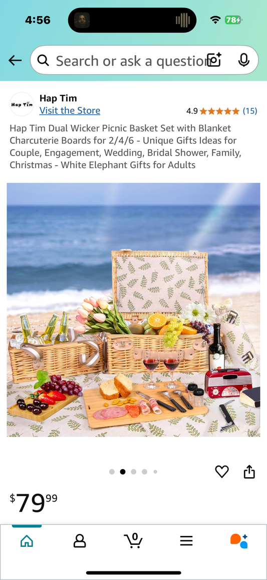Hap Tim Dual Wicker Picnic Basket Set with Blanket Charcuterie Boards for 2/4/6 - Unique Gifts Ideas for Couple, Engagement, Wedding, Bridal Shower, Family, Christmas - White Elephant Gifts for Adults