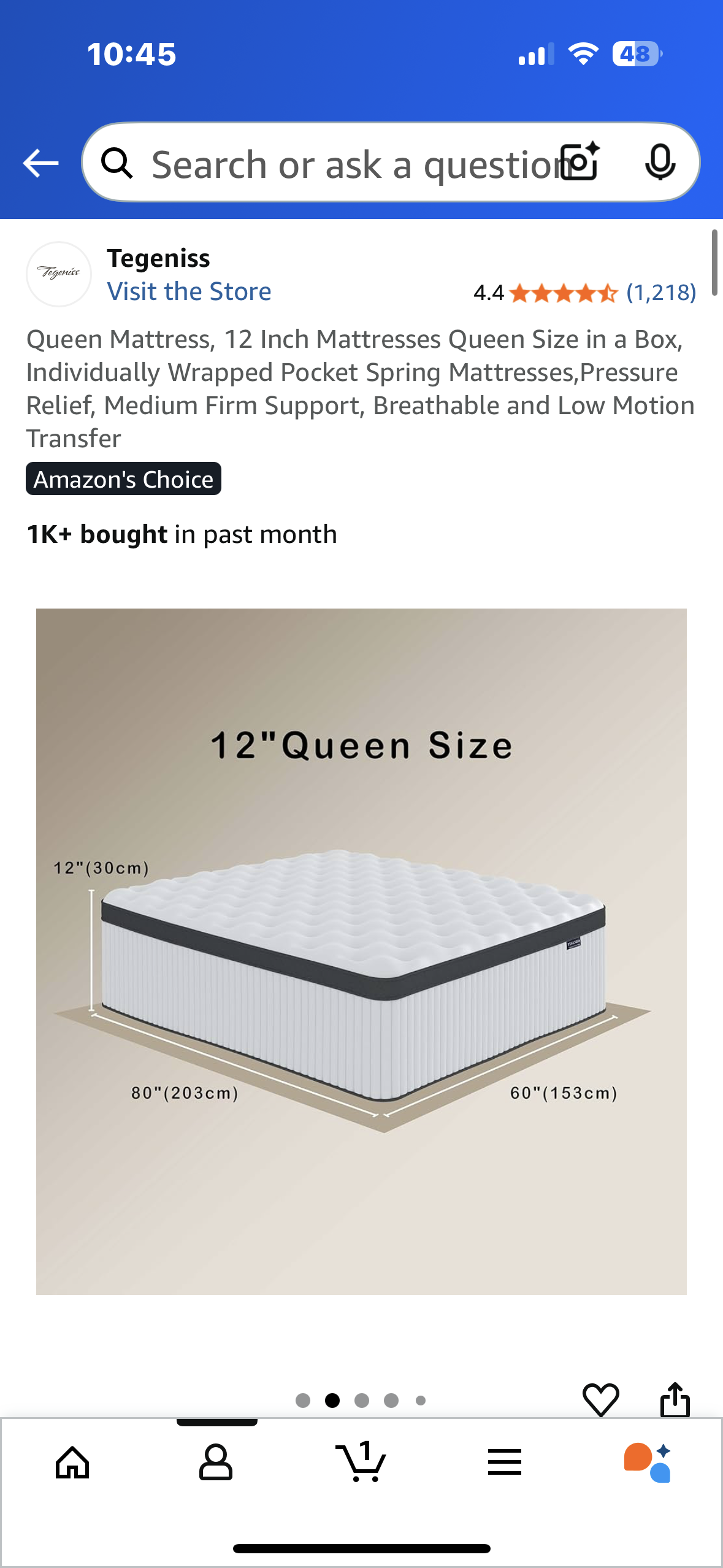 Queen Size Mattress, 12” (B1095)