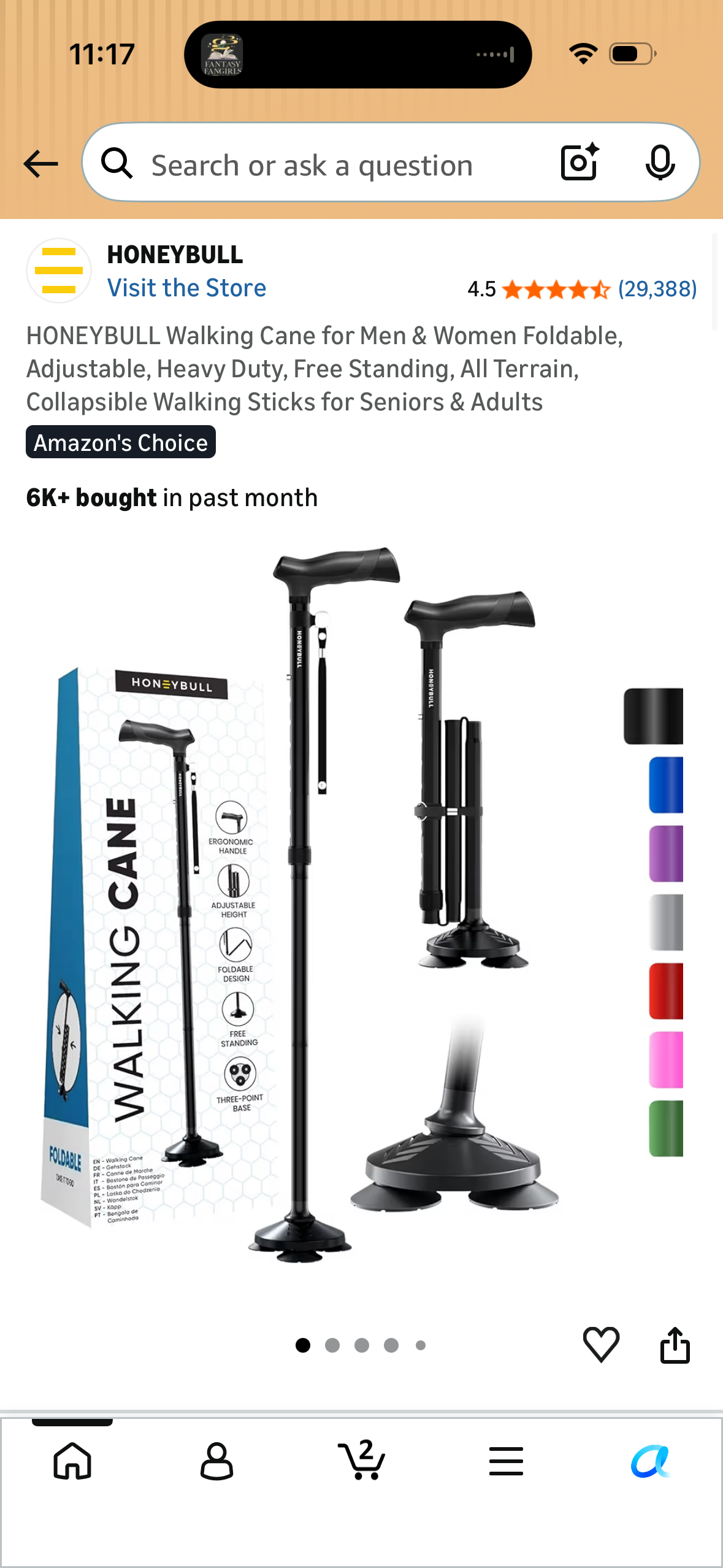 HONEYBULL Walking Cane for Men & Women Foldable, Adjustable, Heavy Duty, Free Standing, All Terrain, Collapsible Walking Sticks for Seniors & Adults