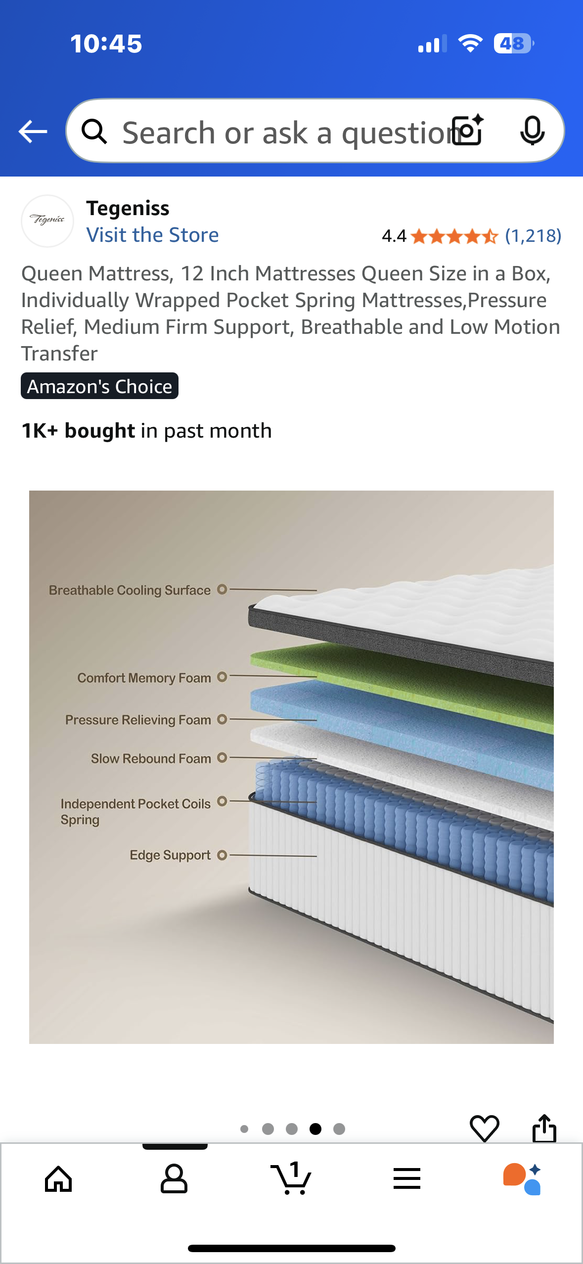 Queen Size Mattress, 12” (B1095)