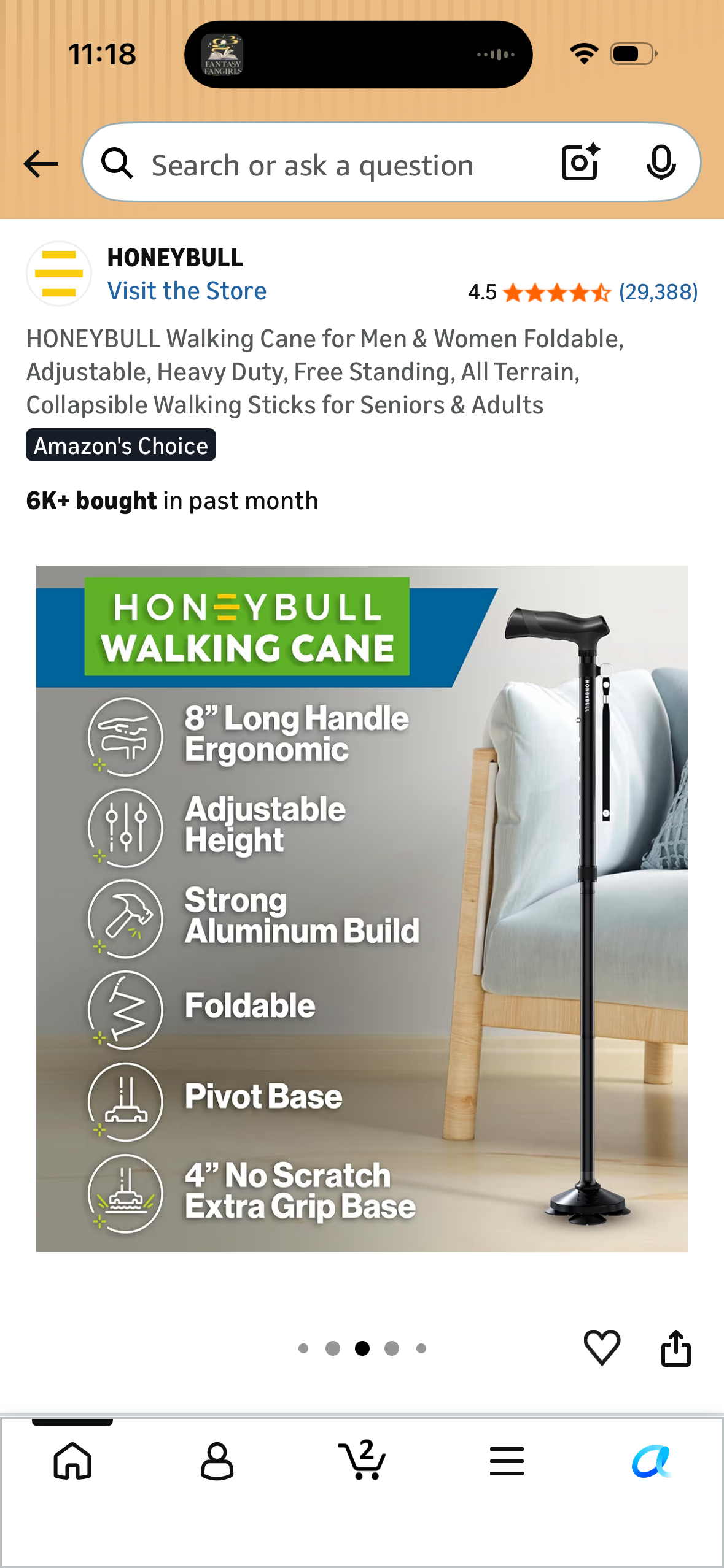 HONEYBULL Walking Cane for Men & Women Foldable, Adjustable, Heavy Duty, Free Standing, All Terrain, Collapsible Walking Sticks for Seniors & Adults