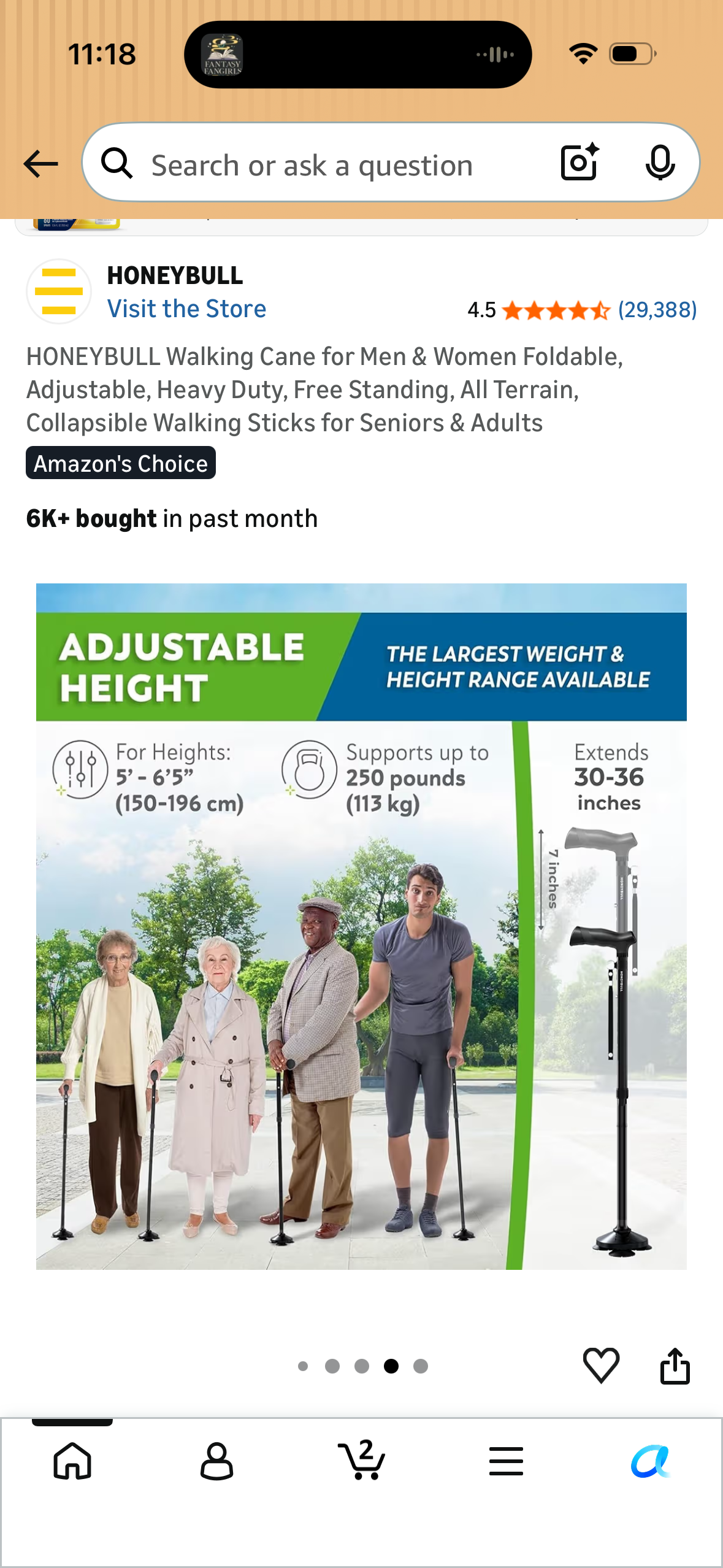 HONEYBULL Walking Cane for Men & Women Foldable, Adjustable, Heavy Duty, Free Standing, All Terrain, Collapsible Walking Sticks for Seniors & Adults