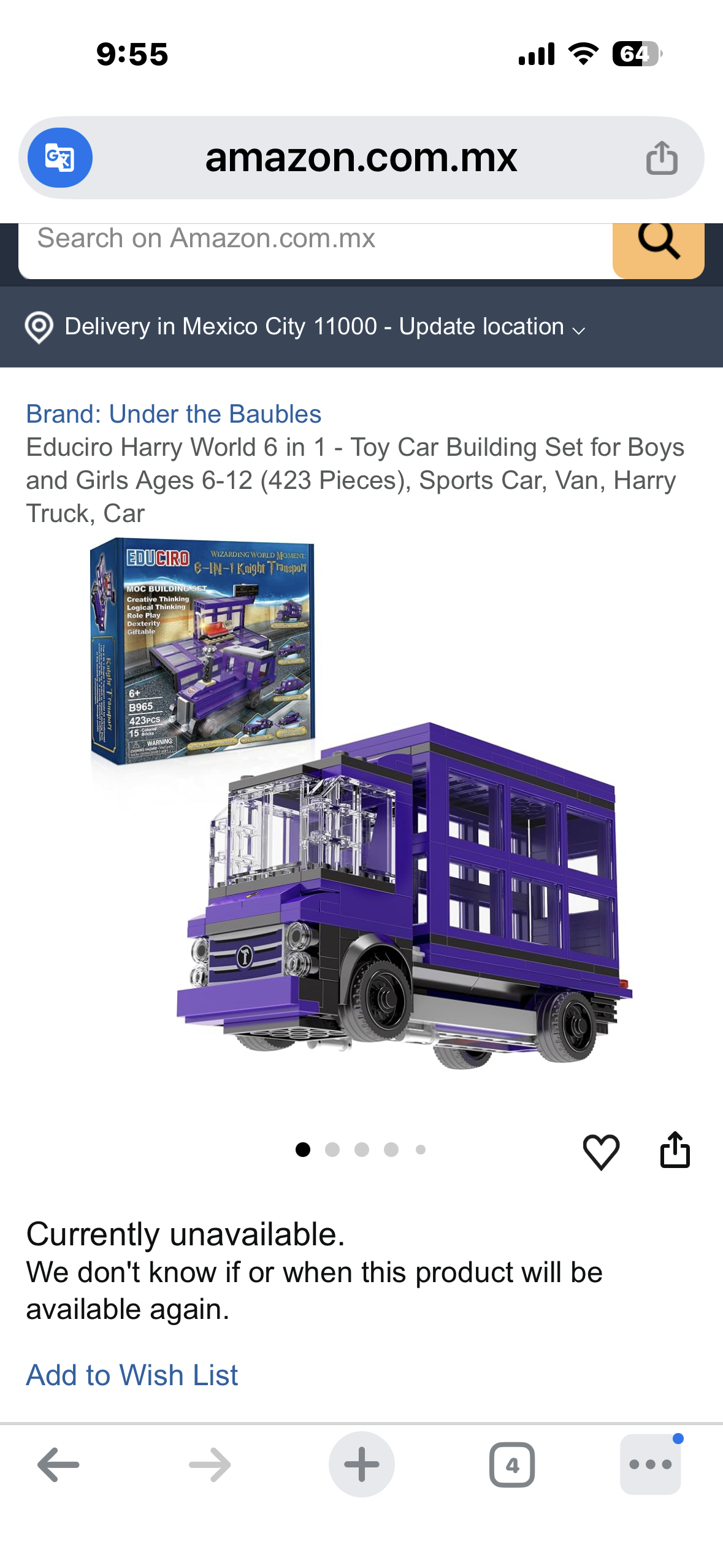 Educiro Harry Potter World 6 in 1 - Toy Car Building Set for Boys and Girls Ages 6-12 (423 Pieces)