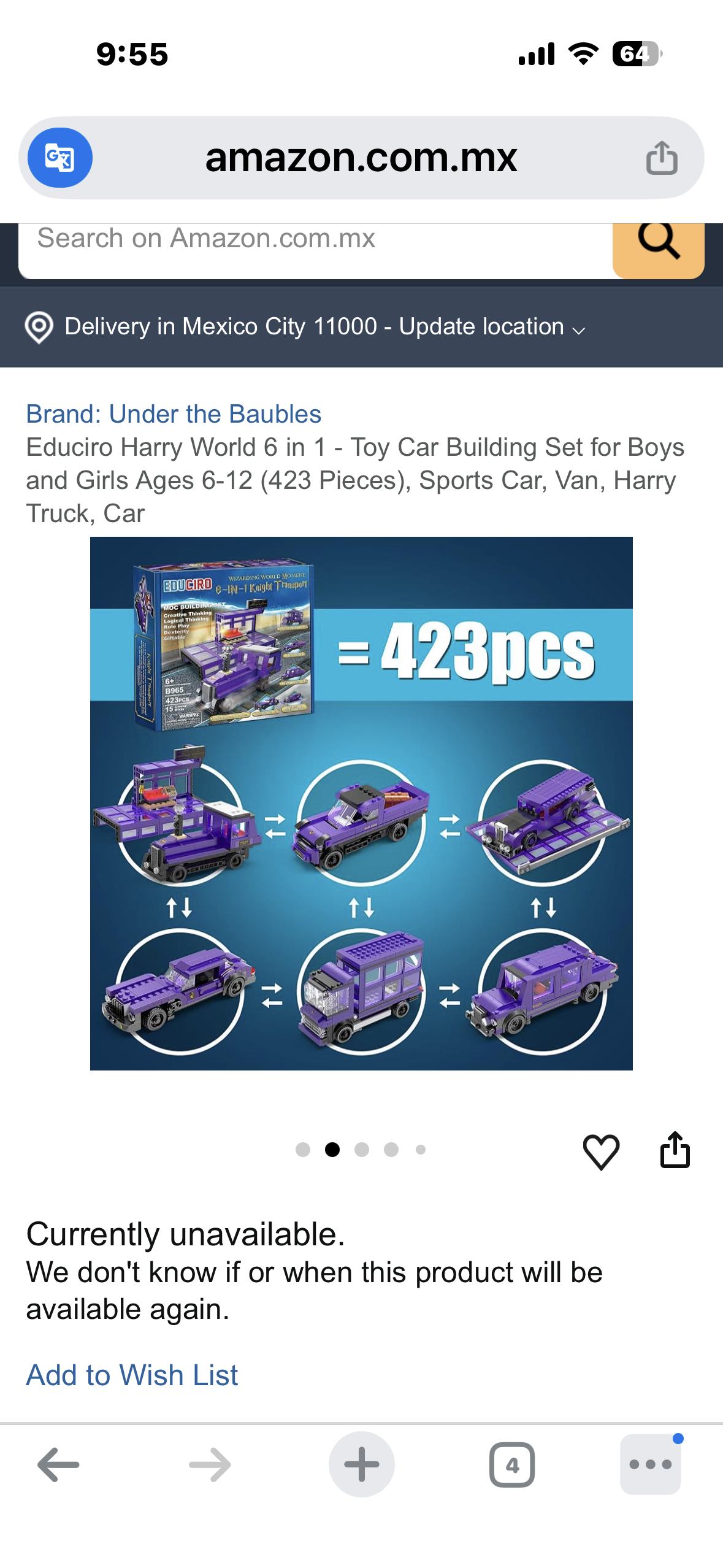 Educiro Harry Potter World 6 in 1 - Toy Car Building Set for Boys and Girls Ages 6-12 (423 Pieces)