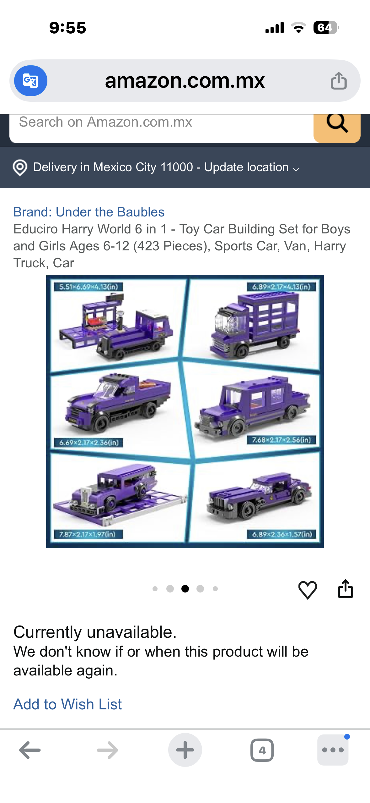 Educiro Harry Potter World 6 in 1 - Toy Car Building Set for Boys and Girls Ages 6-12 (423 Pieces)