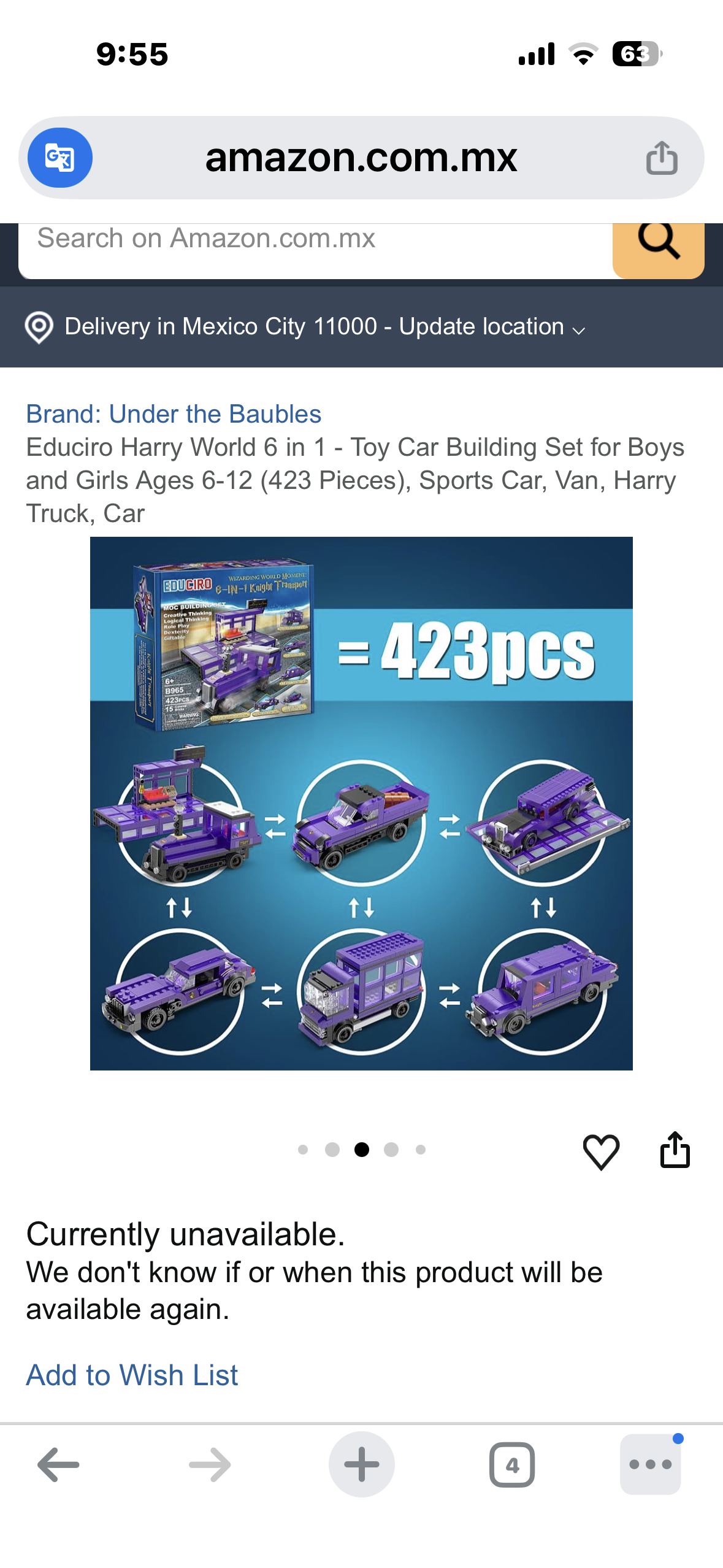Educiro Harry Potter World 6 in 1 - Toy Car Building Set for Boys and Girls Ages 6-12 (423 Pieces)