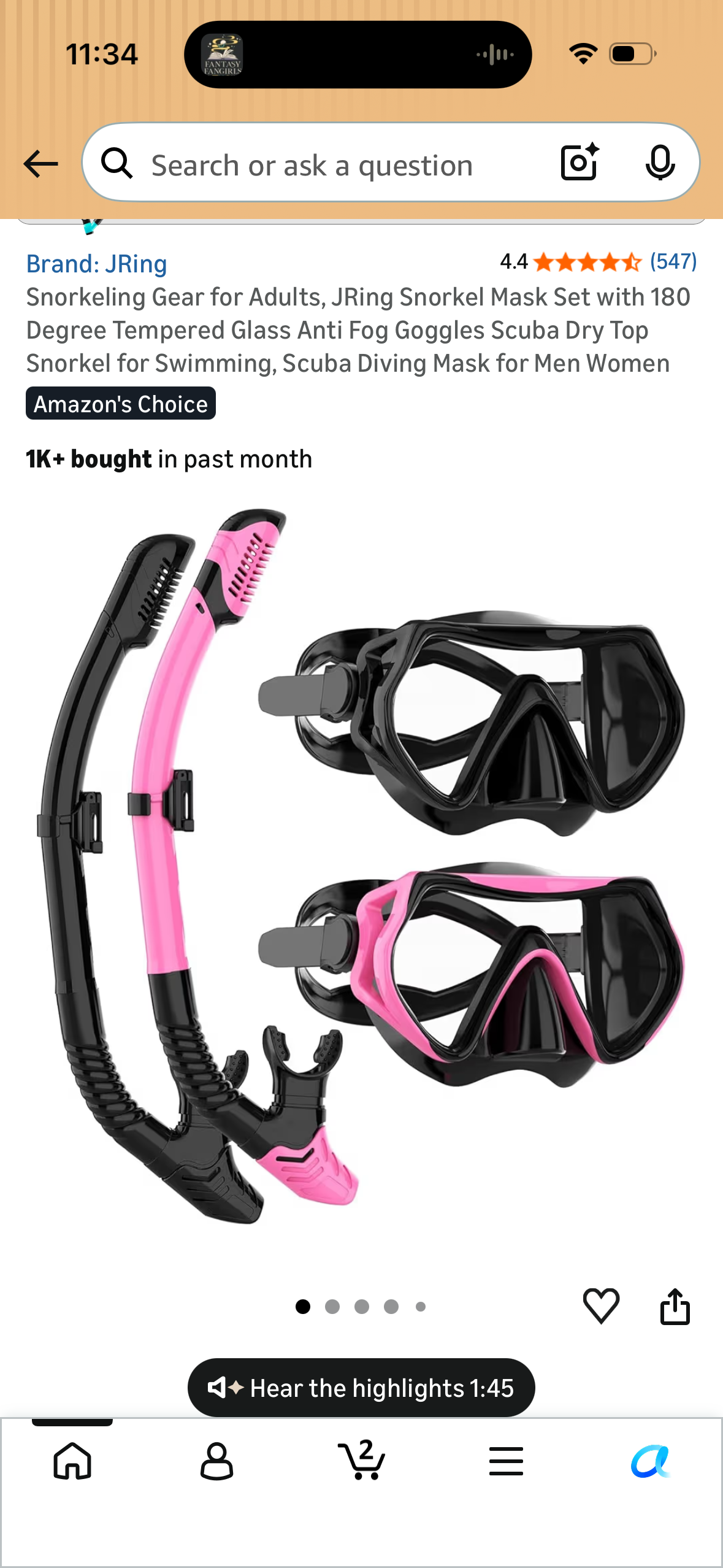Snorkeling Gear for Adults, JRing Snorkel Mask Set with 180 Degree Tempered Glass Anti Fog Goggles Scuba Dry Top Snorkel for Swimming, Scuba Diving Mask for Men Women