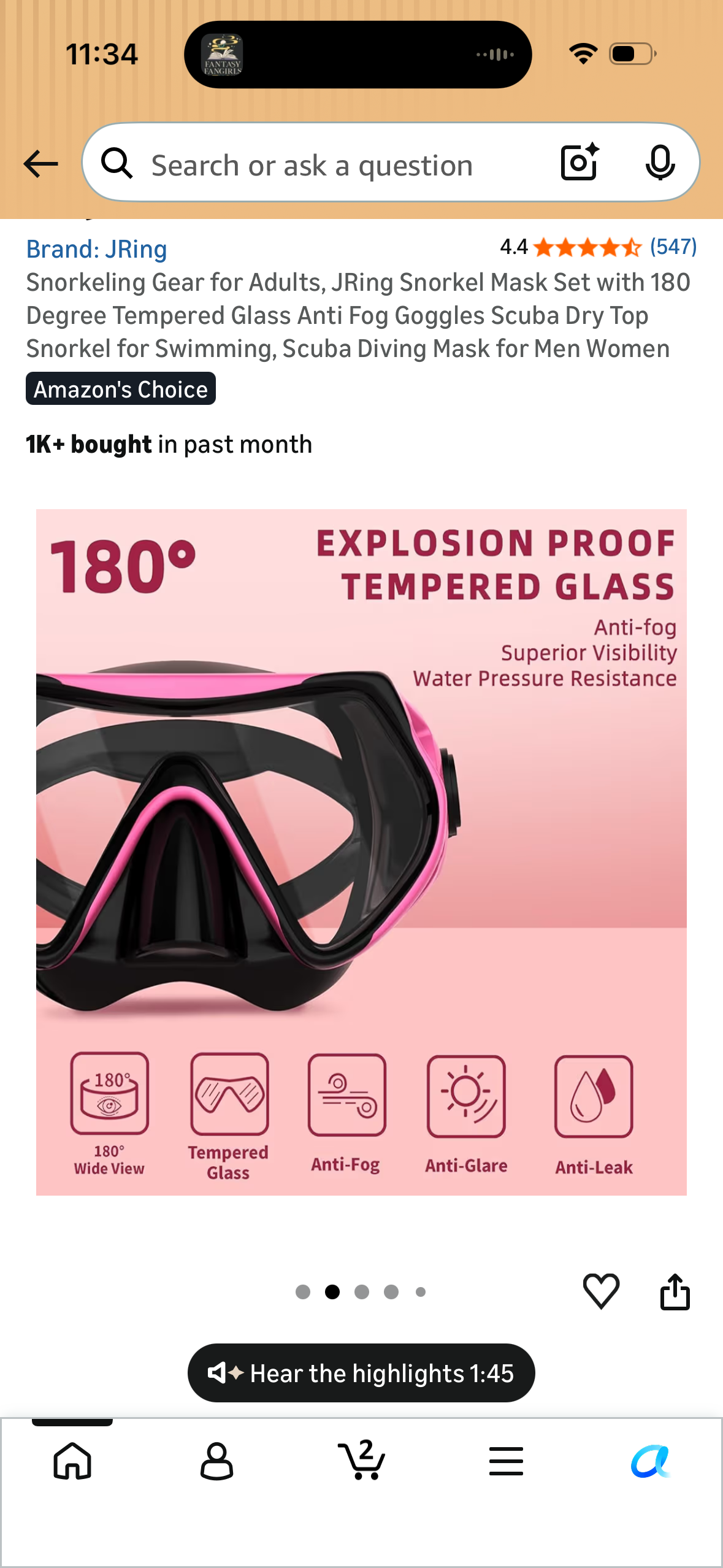 Snorkeling Gear for Adults, JRing Snorkel Mask Set with 180 Degree Tempered Glass Anti Fog Goggles Scuba Dry Top Snorkel for Swimming, Scuba Diving Mask for Men Women