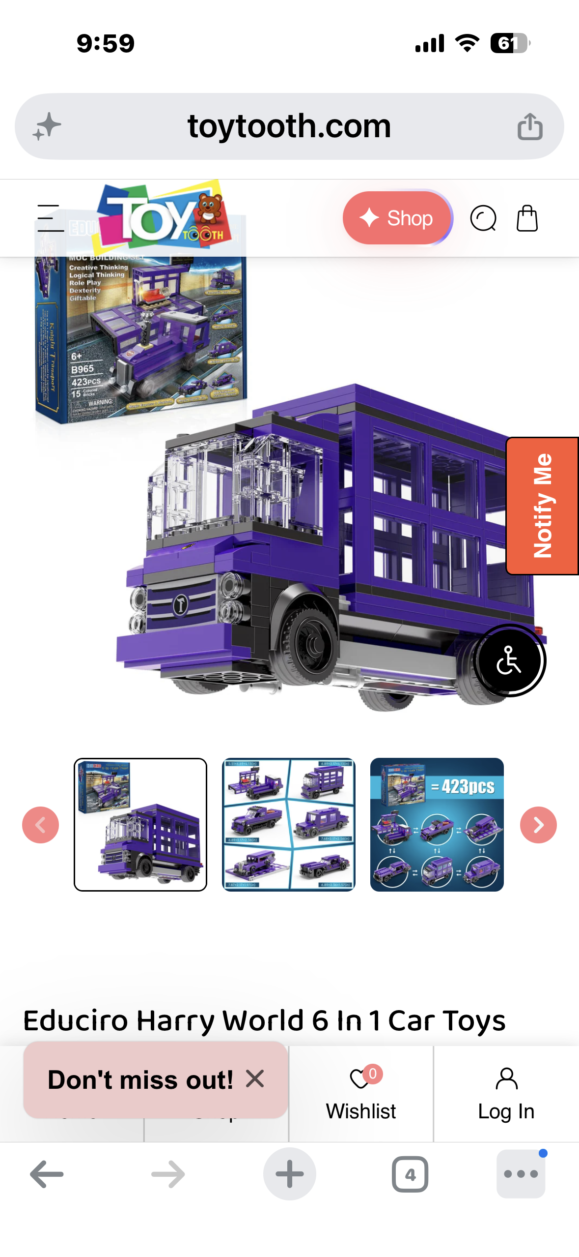 Educiro Harry Potter World 6 in 1 - Toy Car Building Set for Boys and Girls Ages 6-12 (423 Pieces)
