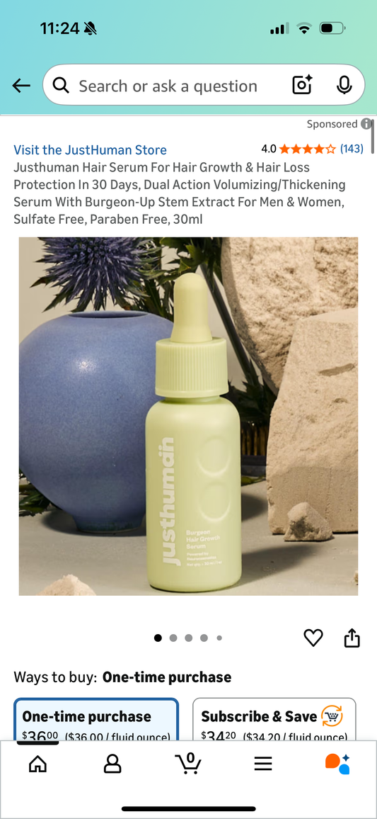 Justhuman Hair Serum For Hair Growth & Hair Loss Protection In 30 Days, Dual Action Volumizing/Thickening Serum With Burgeon-Up Stem Extract For Men & Women, Sulfate Free, Paraben Free, 30ml
