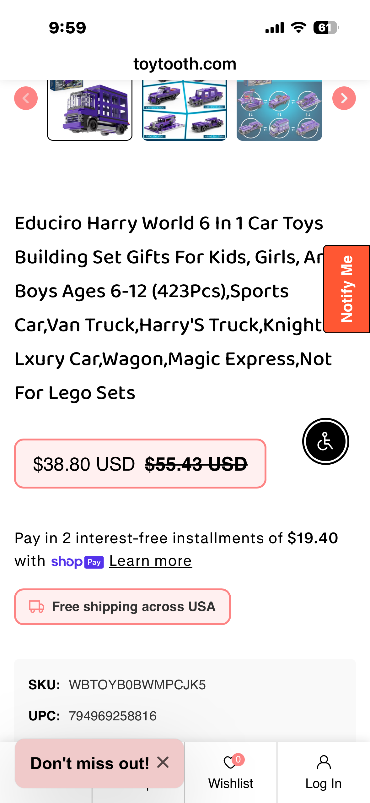 Educiro Harry Potter World 6 in 1 - Toy Car Building Set for Boys and Girls Ages 6-12 (423 Pieces)