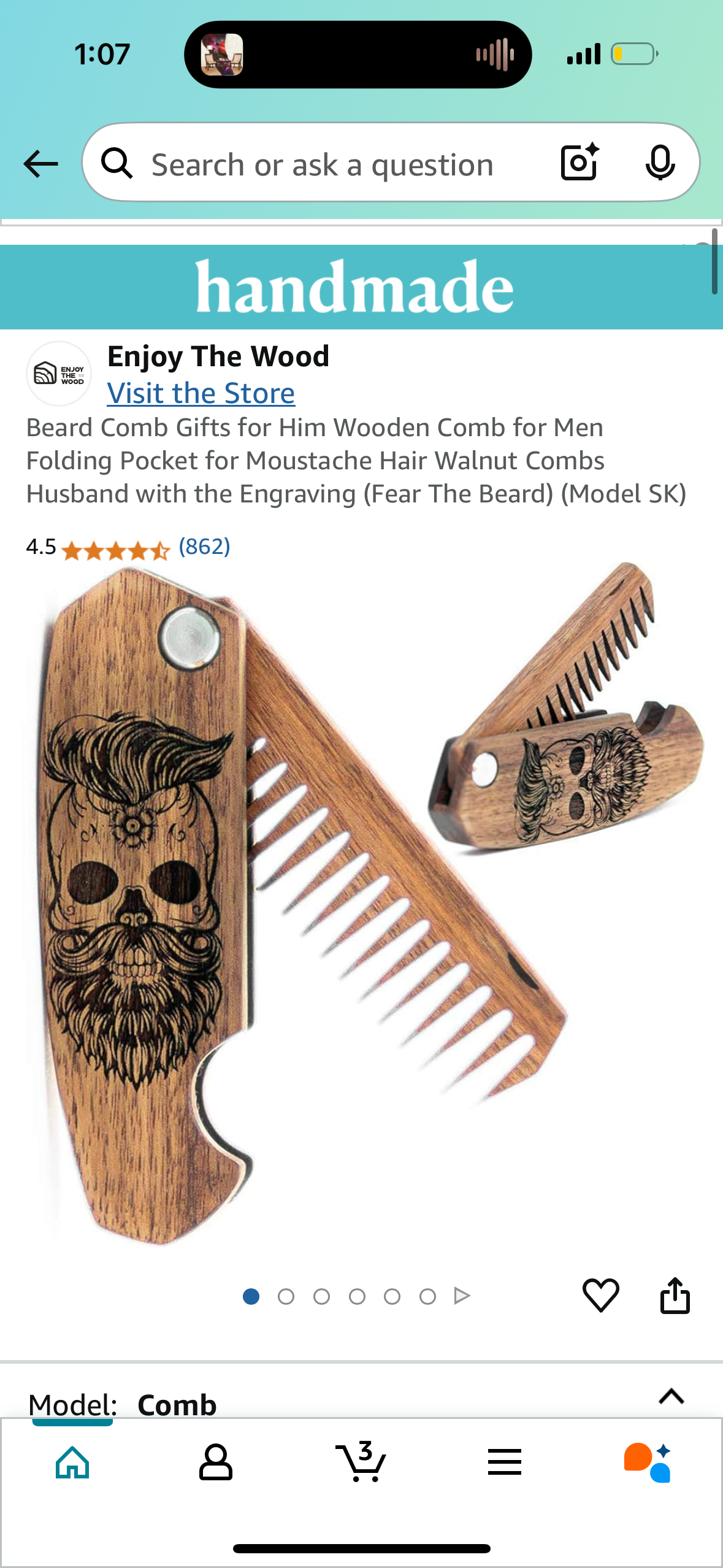 Beard Comb Gifts for Him Wooden Comb for Men Folding Pocket for Moustache Hair Walnut Combs Husband with the Engraving (Fear The Beard)