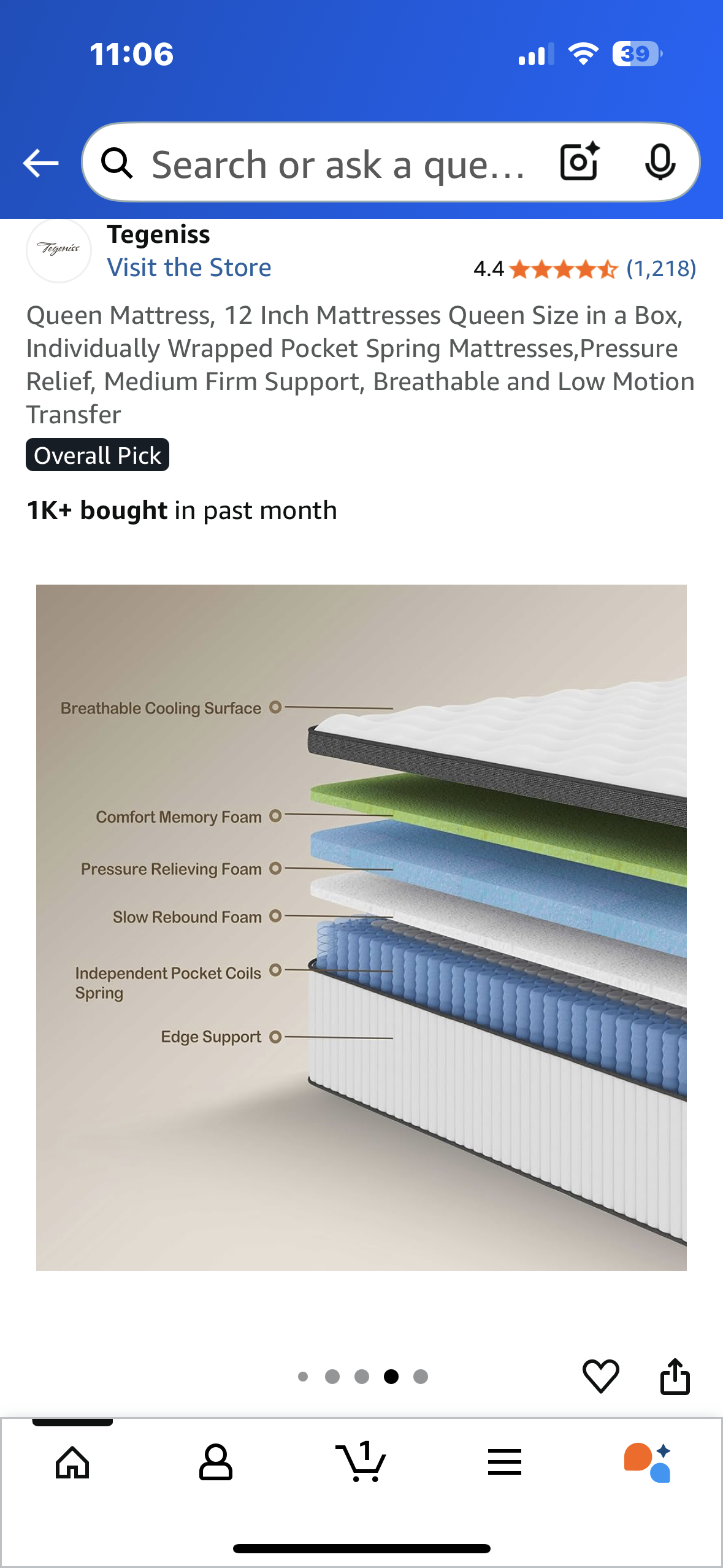 Queen Size Mattress, 12” (B1097)