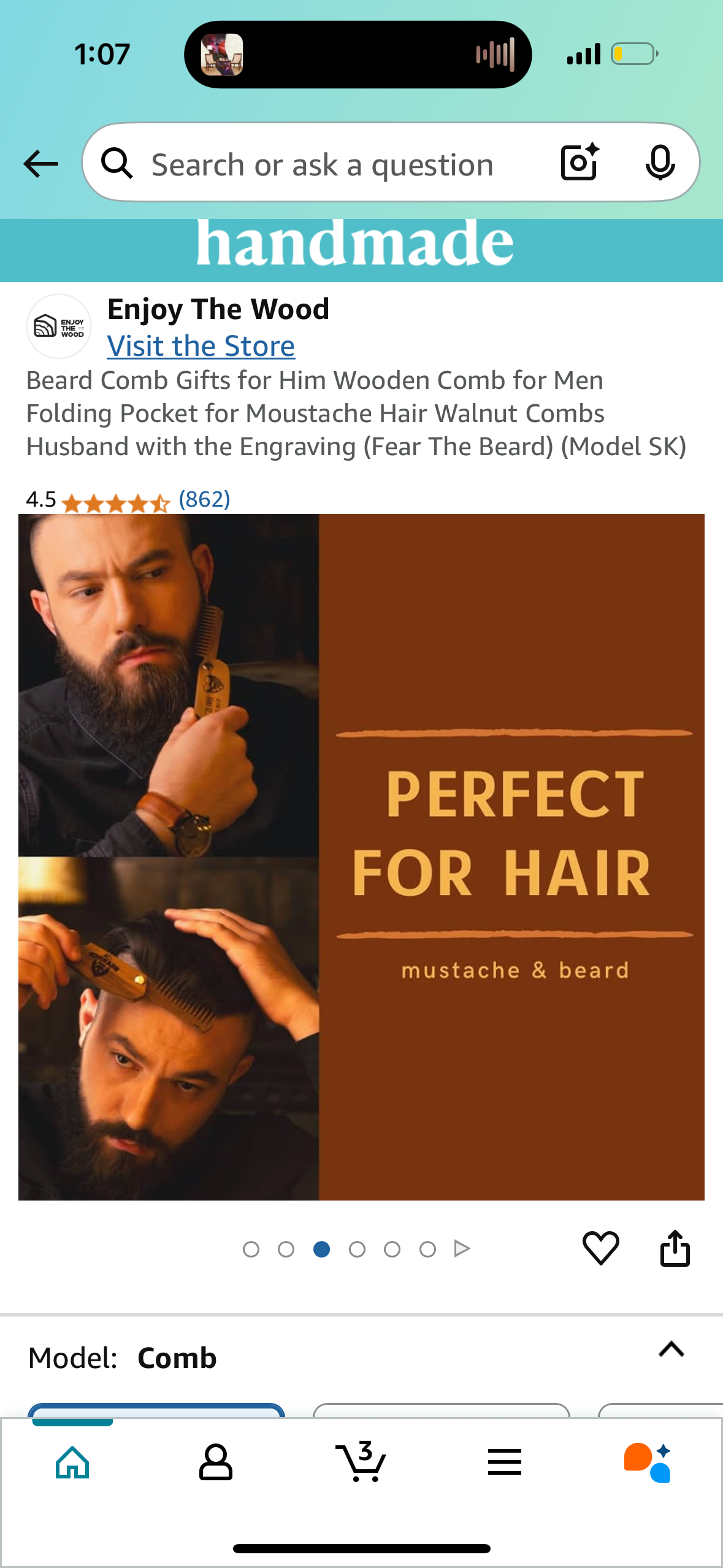 Beard Comb Gifts for Him Wooden Comb for Men Folding Pocket for Moustache Hair Walnut Combs Husband with the Engraving (Fear The Beard)