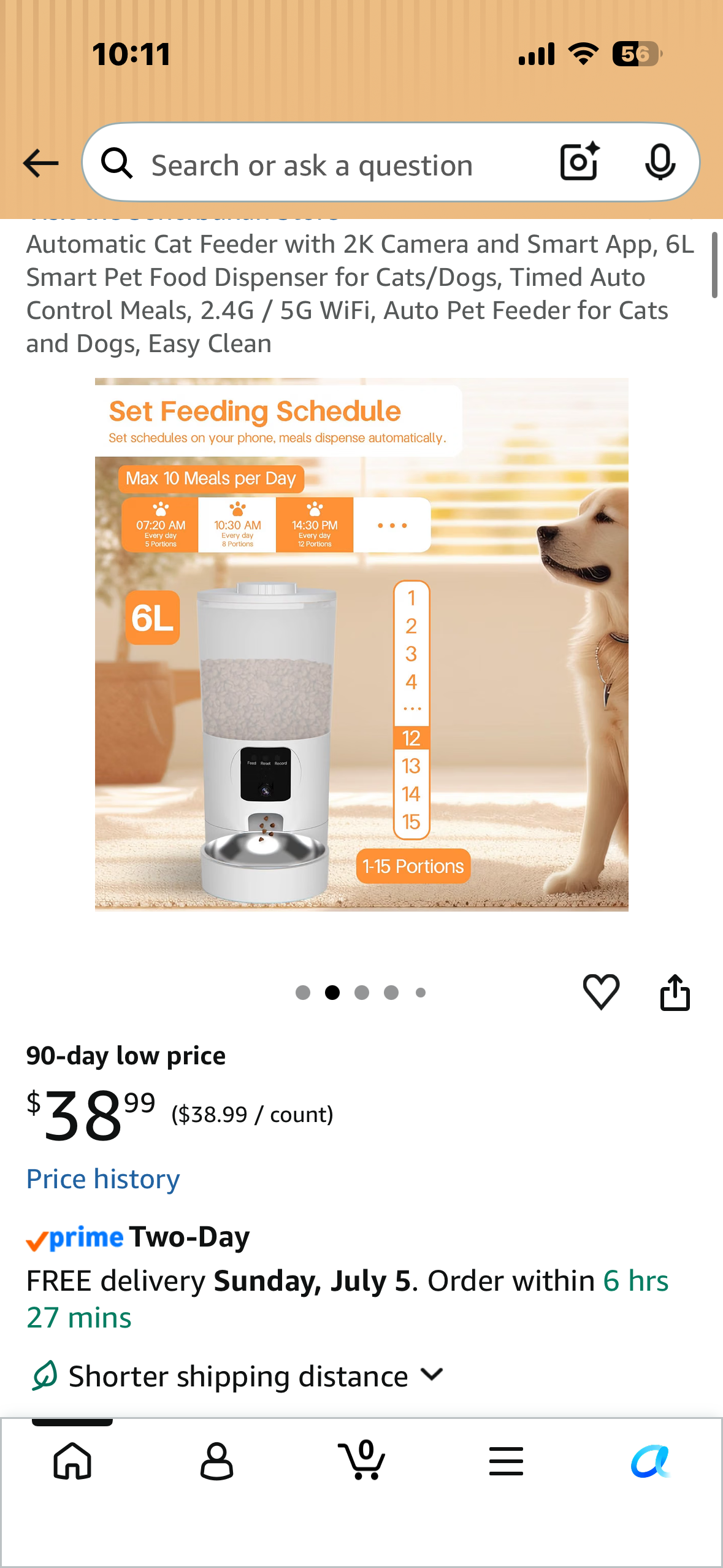 Automatic Cat Feeder with 2K Camera and Smart App, 6L Smart Pet Food Dispenser for Cats/Dogs, Timed Auto Control Meals, 2.4G / 5G WiFi, Auto Pet Feeder for Cats and Dogs, Easy Clean
