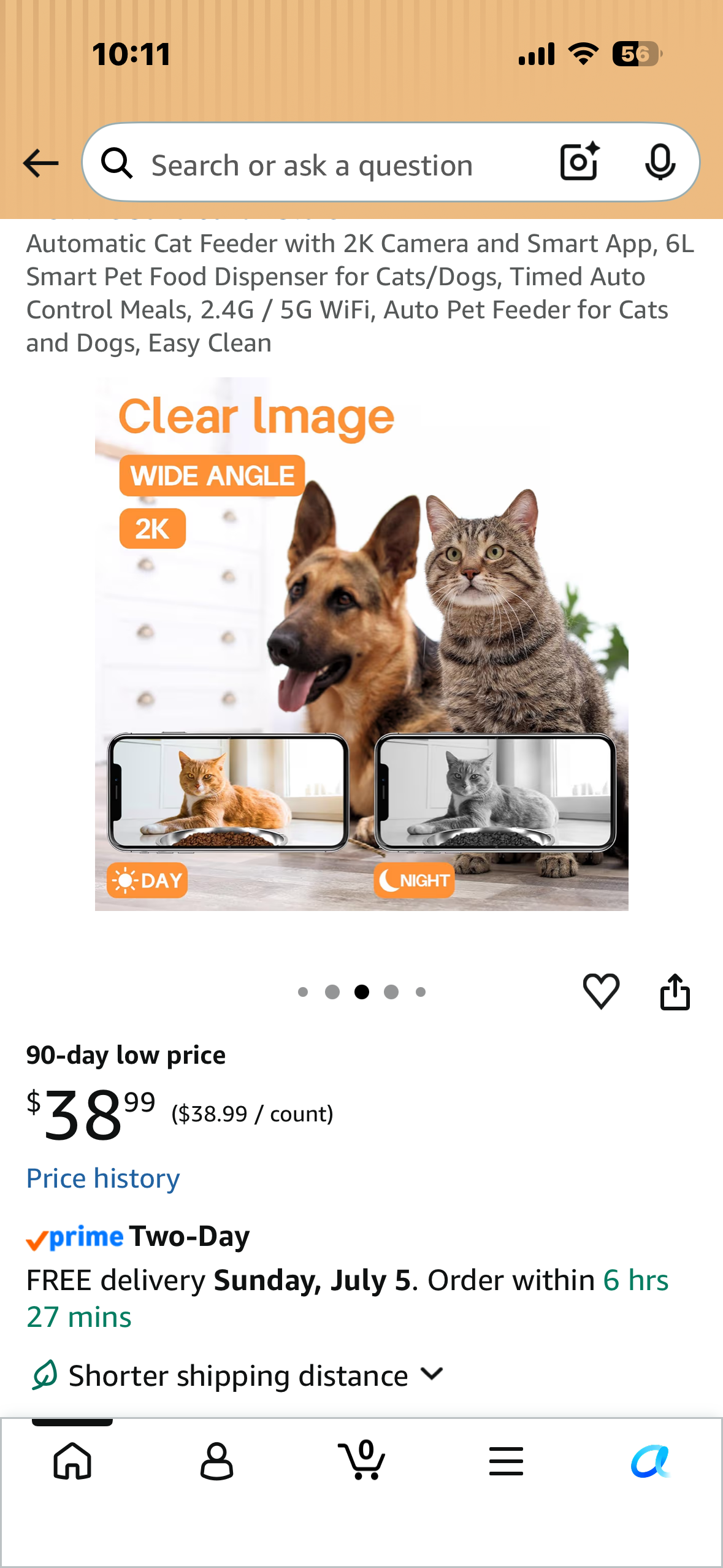 Automatic Cat Feeder with 2K Camera and Smart App, 6L Smart Pet Food Dispenser for Cats/Dogs, Timed Auto Control Meals, 2.4G / 5G WiFi, Auto Pet Feeder for Cats and Dogs, Easy Clean