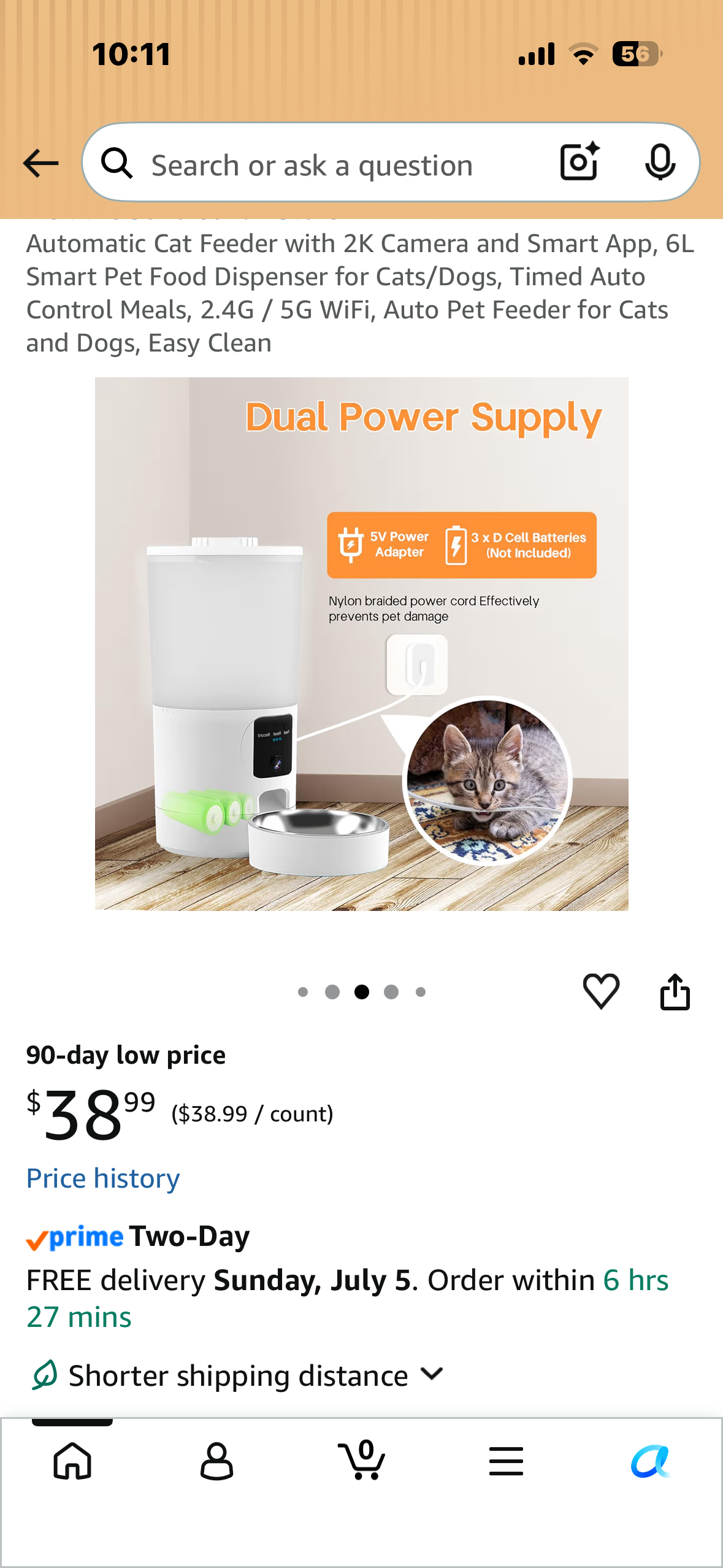 Automatic Cat Feeder with 2K Camera and Smart App, 6L Smart Pet Food Dispenser for Cats/Dogs, Timed Auto Control Meals, 2.4G / 5G WiFi, Auto Pet Feeder for Cats and Dogs, Easy Clean