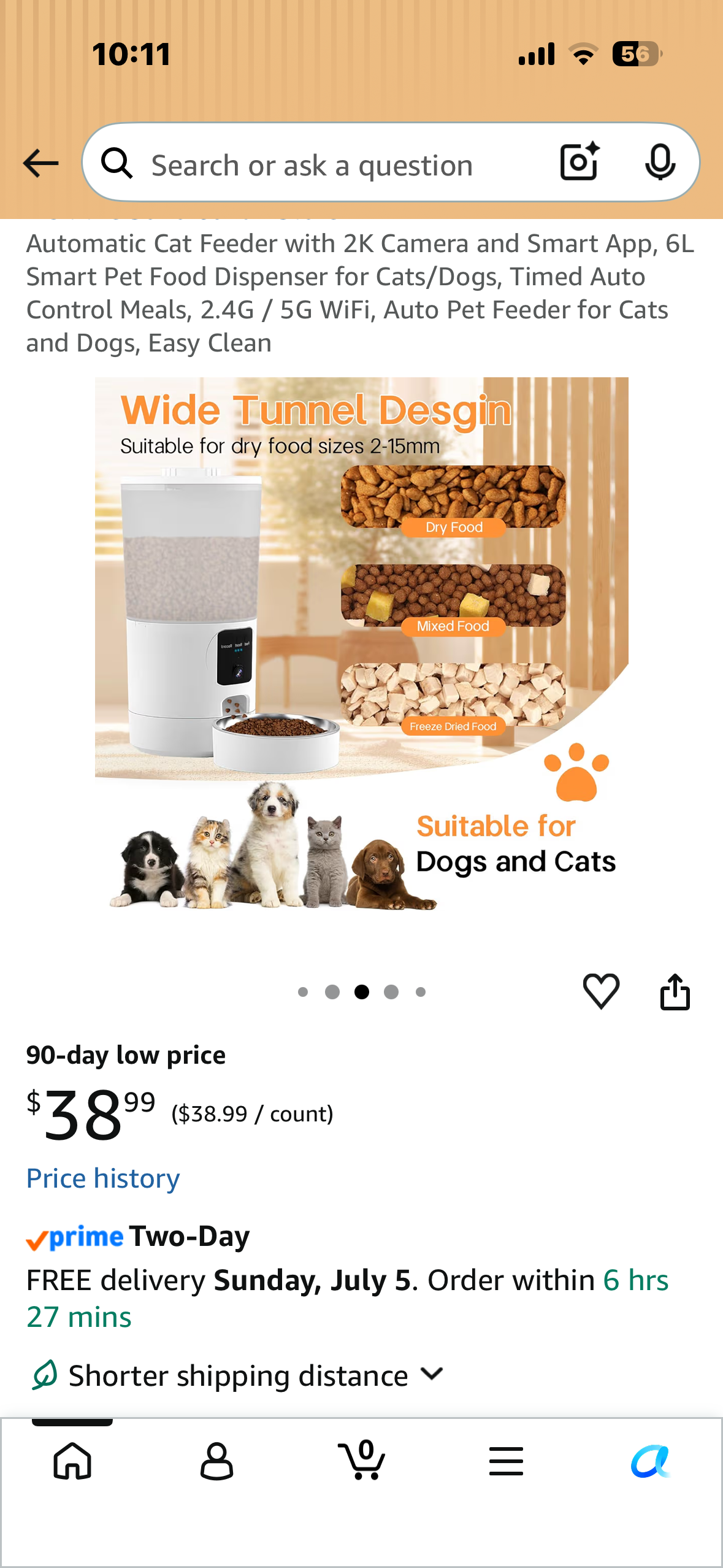 Automatic Cat Feeder with 2K Camera and Smart App, 6L Smart Pet Food Dispenser for Cats/Dogs, Timed Auto Control Meals, 2.4G / 5G WiFi, Auto Pet Feeder for Cats and Dogs, Easy Clean