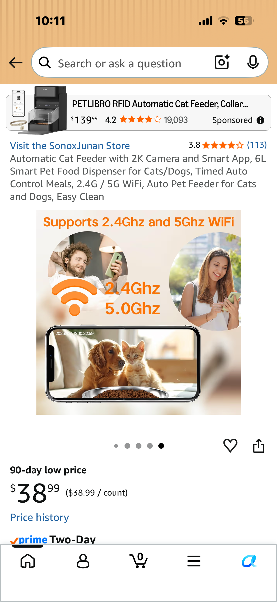 Automatic Cat Feeder with 2K Camera and Smart App, 6L Smart Pet Food Dispenser for Cats/Dogs, Timed Auto Control Meals, 2.4G / 5G WiFi, Auto Pet Feeder for Cats and Dogs, Easy Clean