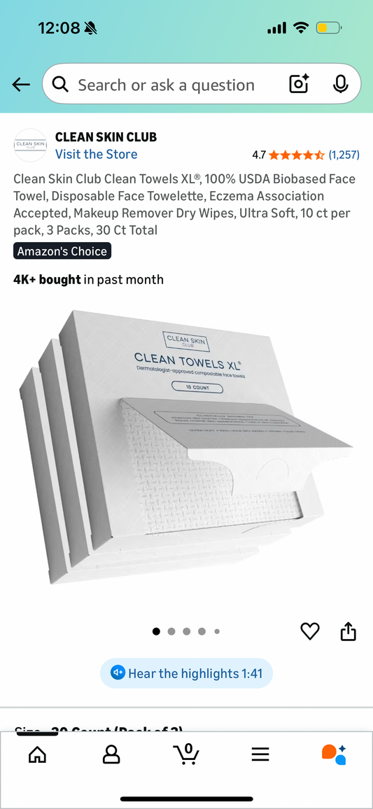 Clean Skin Club Clean Towels XL®, 100% USDA Biobased Face Towel, Disposable Face Towelette, Eczema Association Accepted, Makeup Remover Dry Wipes, Ultra Soft, 10 ct per pack, 3 Packs, 30 Ct Total
