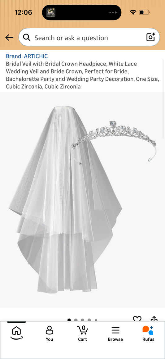 Bridal Veil with Bridal Crown Headpiece, White Lace Wedding Veil and Bride Crown, Perfect for Bride, Bachelorette Party and Wedding Party Decoration, One Size, Cubic Zirconia, Cubic Zirconia