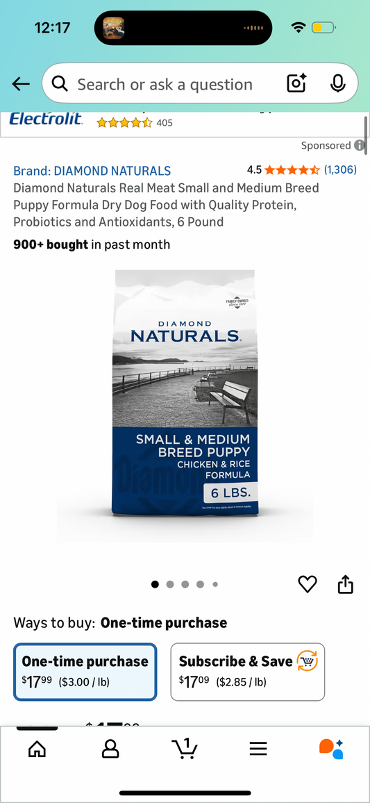 Diamond Naturals Real Meat Small and Medium Breed Puppy Formula Dry Dog Food with Quality Protein, Probiotics and Antioxidants, 6 Pound