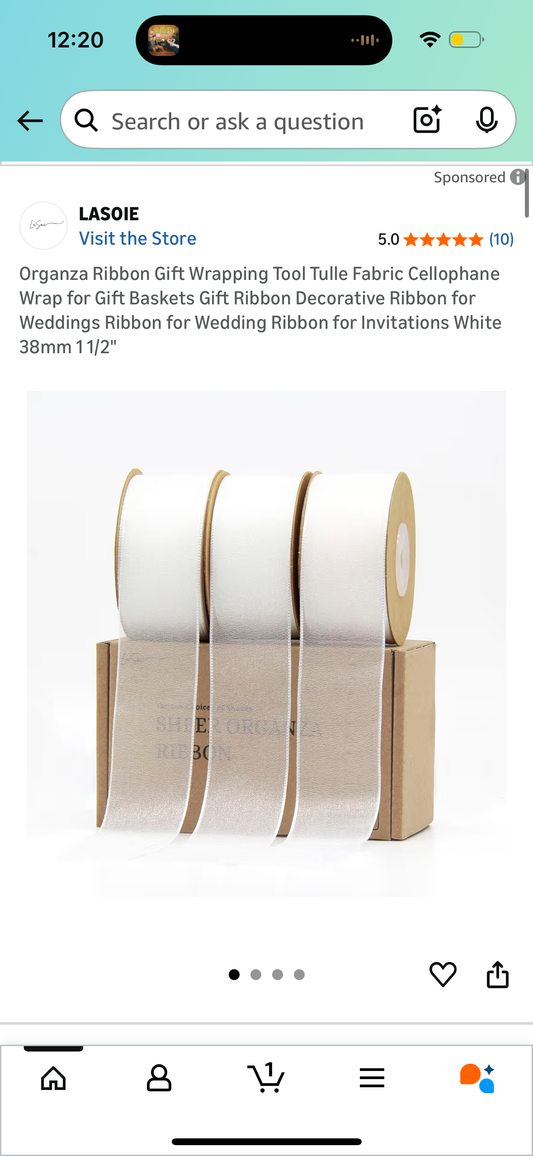 Organza Ribbon Gift Wrapping Tool Tulle Fabric Cellophane Wrap for Gift Baskets Gift Ribbon Decorative Ribbon for Weddings Ribbon for Wedding Ribbon for Invitations White 38mm 1 1/2"