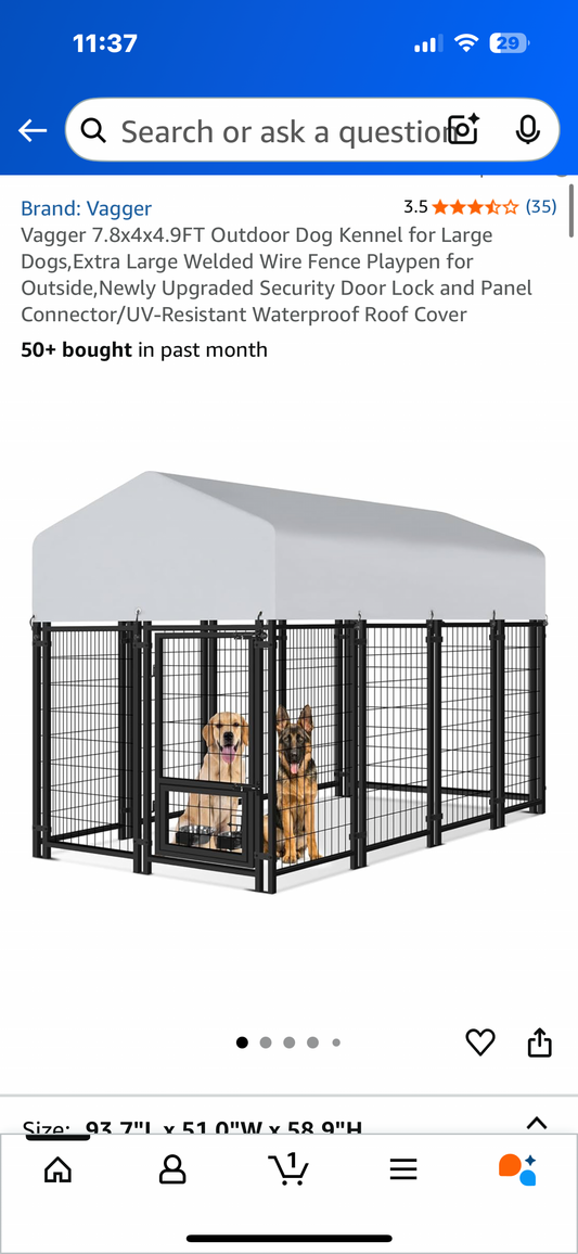 Vagger 7.8x4x4.9FT Outdoor Dog Kennel for Large Dogs,Extra Large Welded Wire Fence Playpen for Outside, Security Door Lock and Panel Connector/UV-Resistant Waterproof Roof Cover (R686)