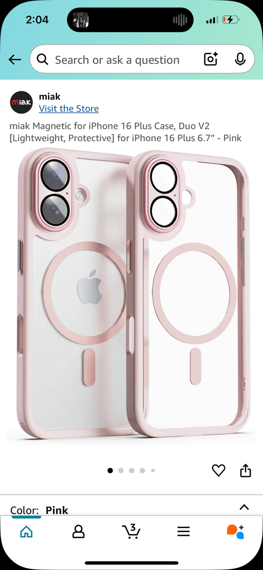 miak Magnetic for iPhone 16 Plus Case, Duo V2 [Lightweight, Protective] for iPhone 16 Plus 6.7” - Pink
