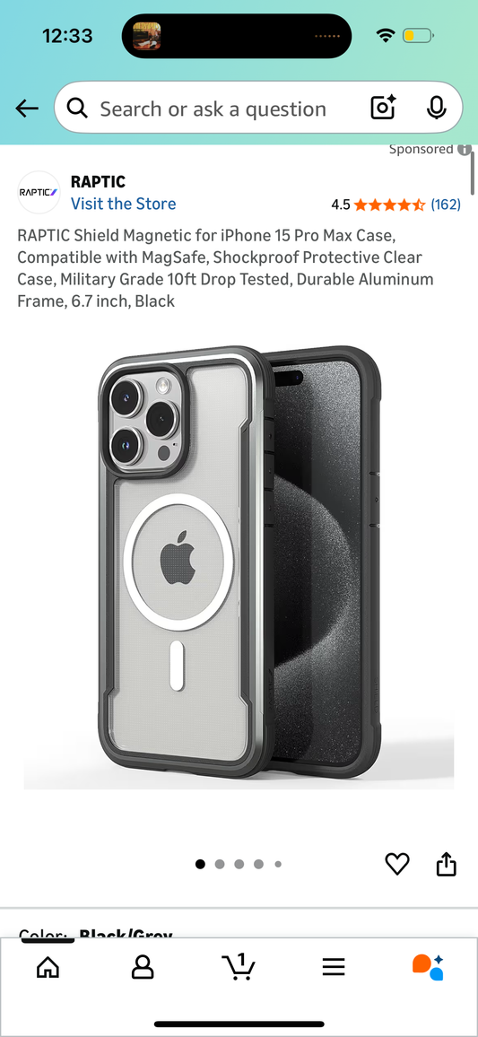 RAPTIC Shield Magnetic for iPhone 15 Pro Max Case, Compatible with MagSafe, Shockproof Protective Clear Case, Military Grade 10ft Drop Tested, Durable Aluminum Frame, 6.7 inch, Black