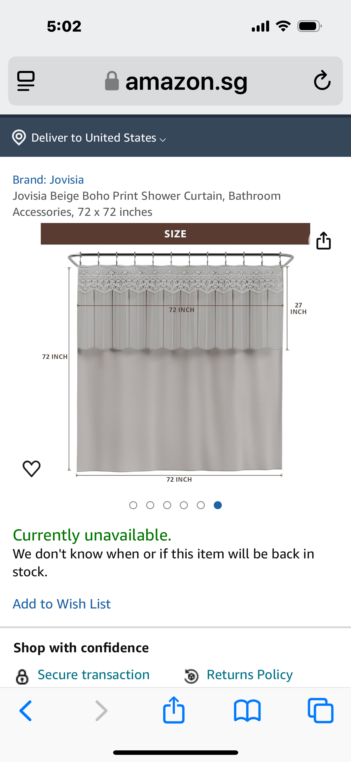 Jovisia Beige Boho Print Shower Curtain, 72 x 72 inches, Grey