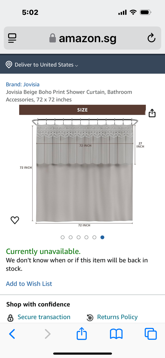Jovisia Beige Boho Print Shower Curtain, 72 x 72 inches, Grey