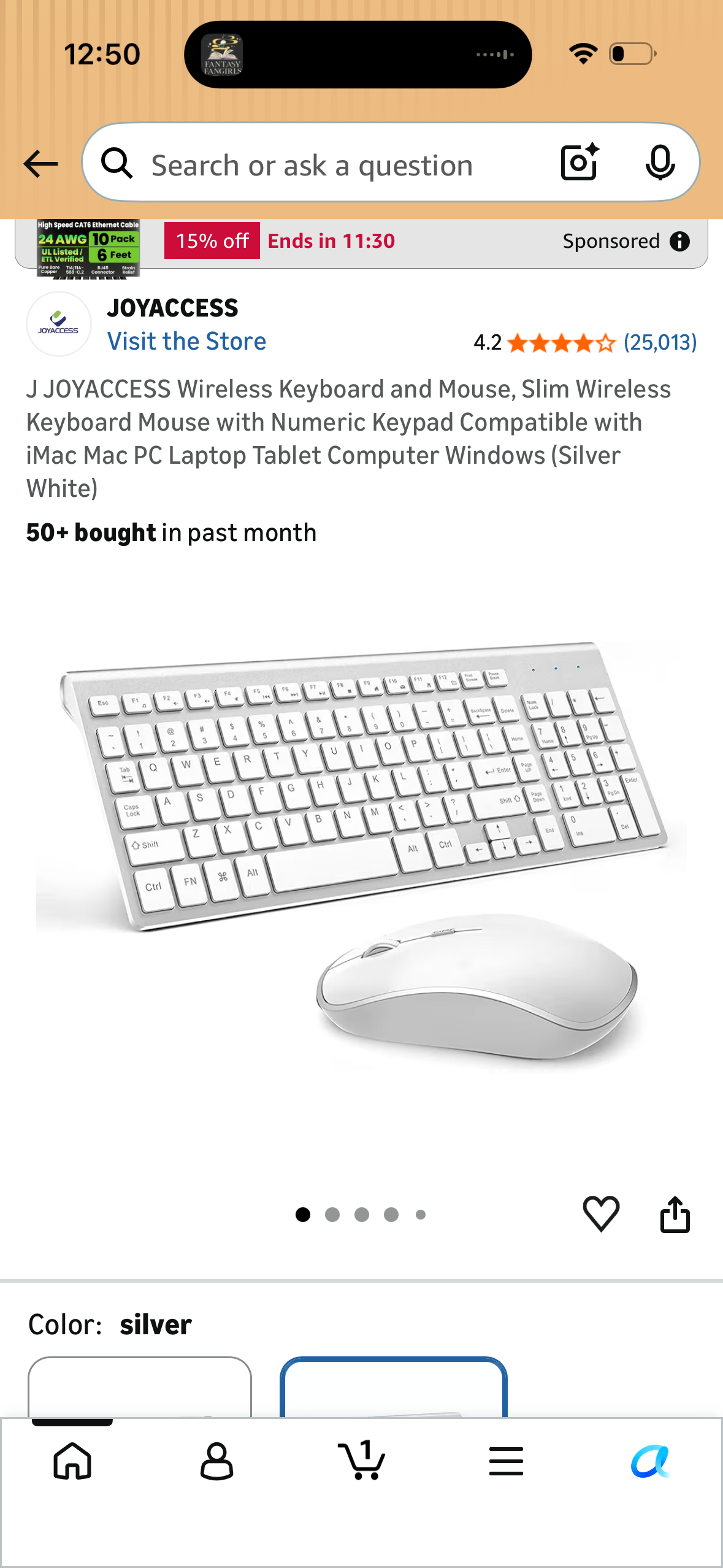 J JOYACCESS Wireless Keyboard and Mouse, Slim Wireless Keyboard Mouse with Numeric Keypad Compatible with iMac Mac PC Laptop Tablet Computer Windows (Silver White)