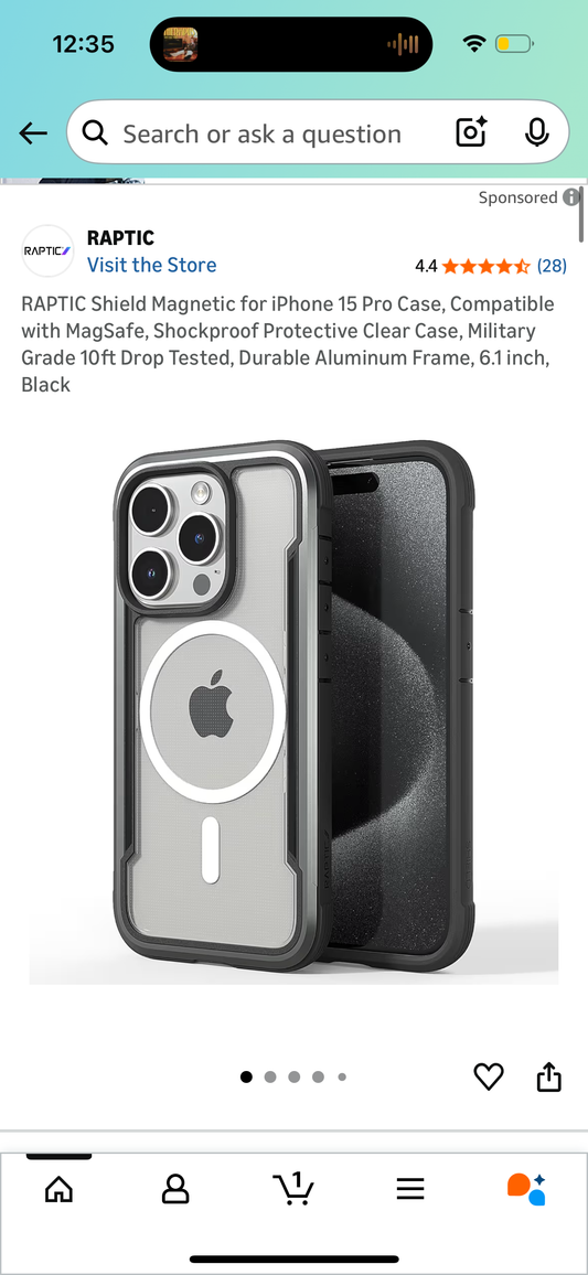 RAPTIC Shield Magnetic for iPhone 15 Pro Case, Compatible with MagSafe, Shockproof Protective Clear Case, Military Grade 10ft Drop Tested, Durable Aluminum Frame, 6.1 inch, Black