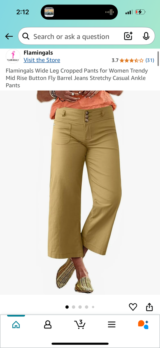 Flamingals Wide Leg Cropped Pants for Women Trendy Mid Rise Button Fly Barrel Jeans Stretchy Casual Ankle Pants