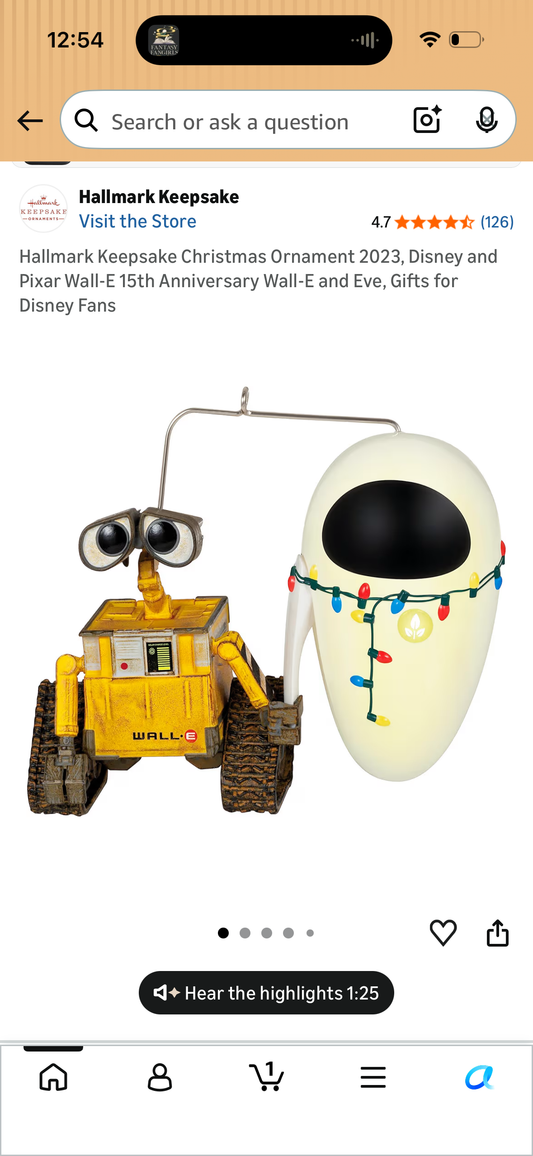 Hallmark Keepsake Christmas Ornament 2023, Disney and Pixar Wall-E 15th Anniversary Wall-E and Eve, Gifts for Disney Fans