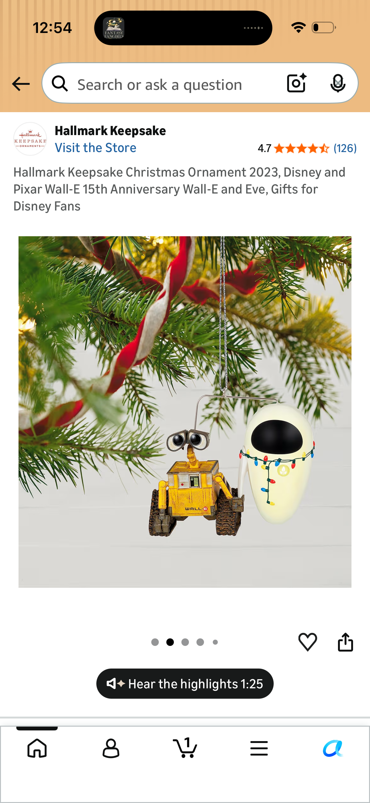 Hallmark Keepsake Christmas Ornament 2023, Disney and Pixar Wall-E 15th Anniversary Wall-E and Eve, Gifts for Disney Fans