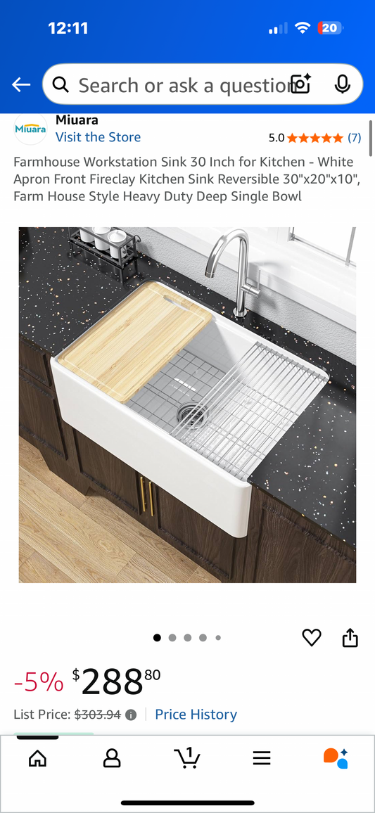 Farmhouse Workstation Sink 30 Inch for Kitchen - White Apron Front Fireclay Kitchen Sink Reversible 30"x20"x10", Farm House Style Heavy Duty Deep Single Bowl (R687)