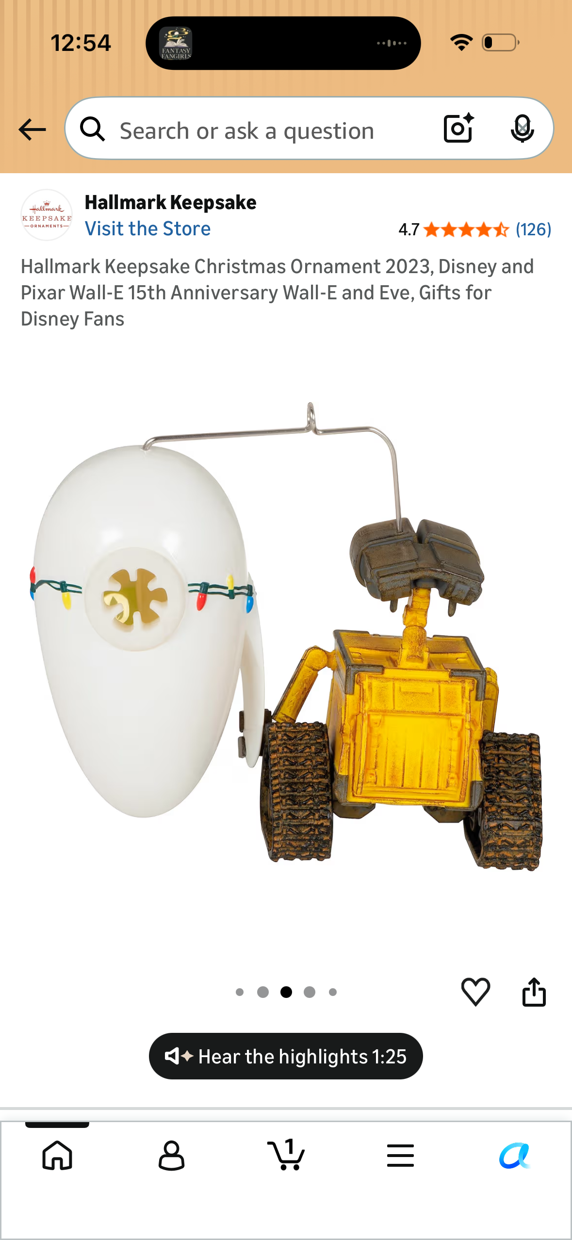 Hallmark Keepsake Christmas Ornament 2023, Disney and Pixar Wall-E 15th Anniversary Wall-E and Eve, Gifts for Disney Fans